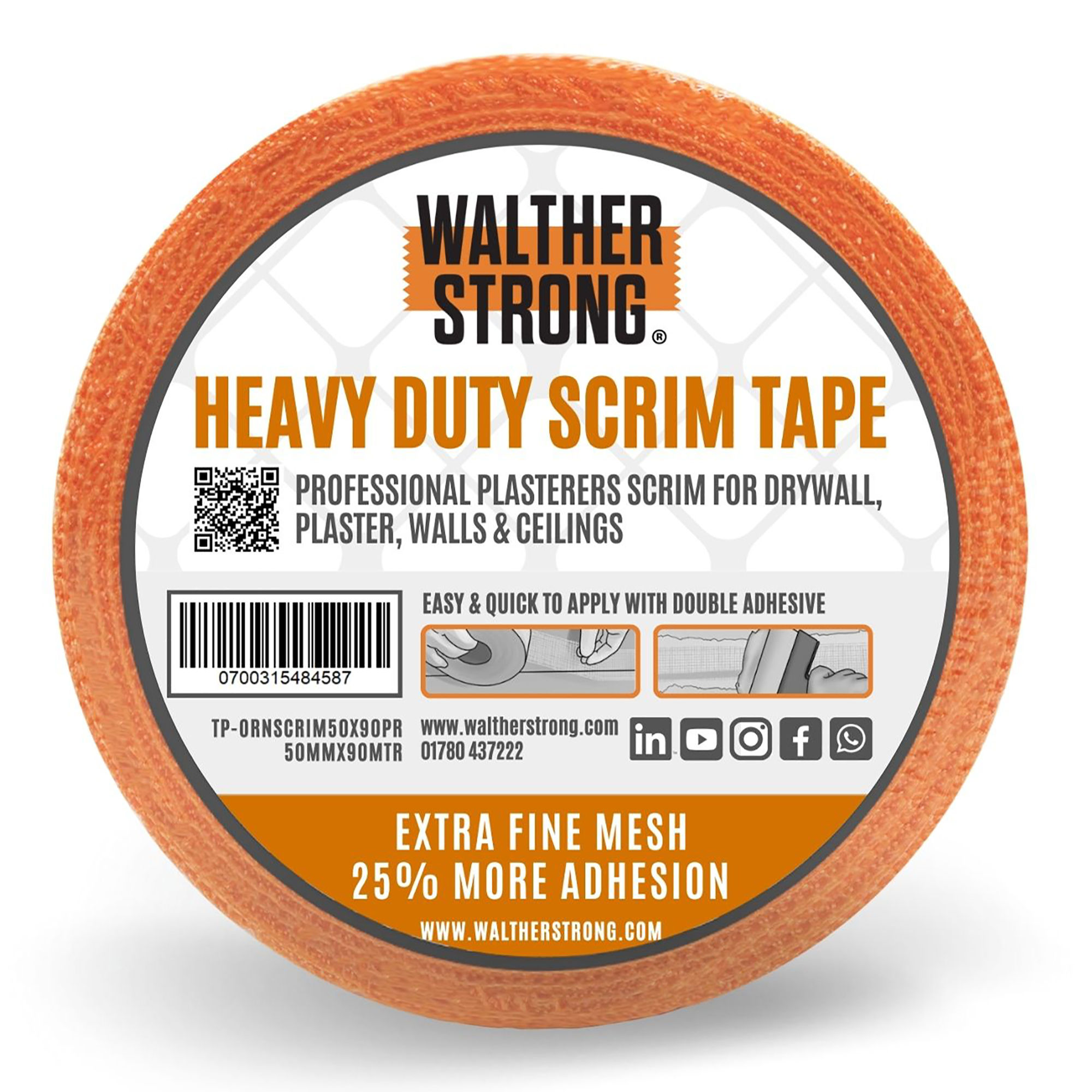 Walther Strong Heavy Duty Scrim Tape Orange 75mm x 90m