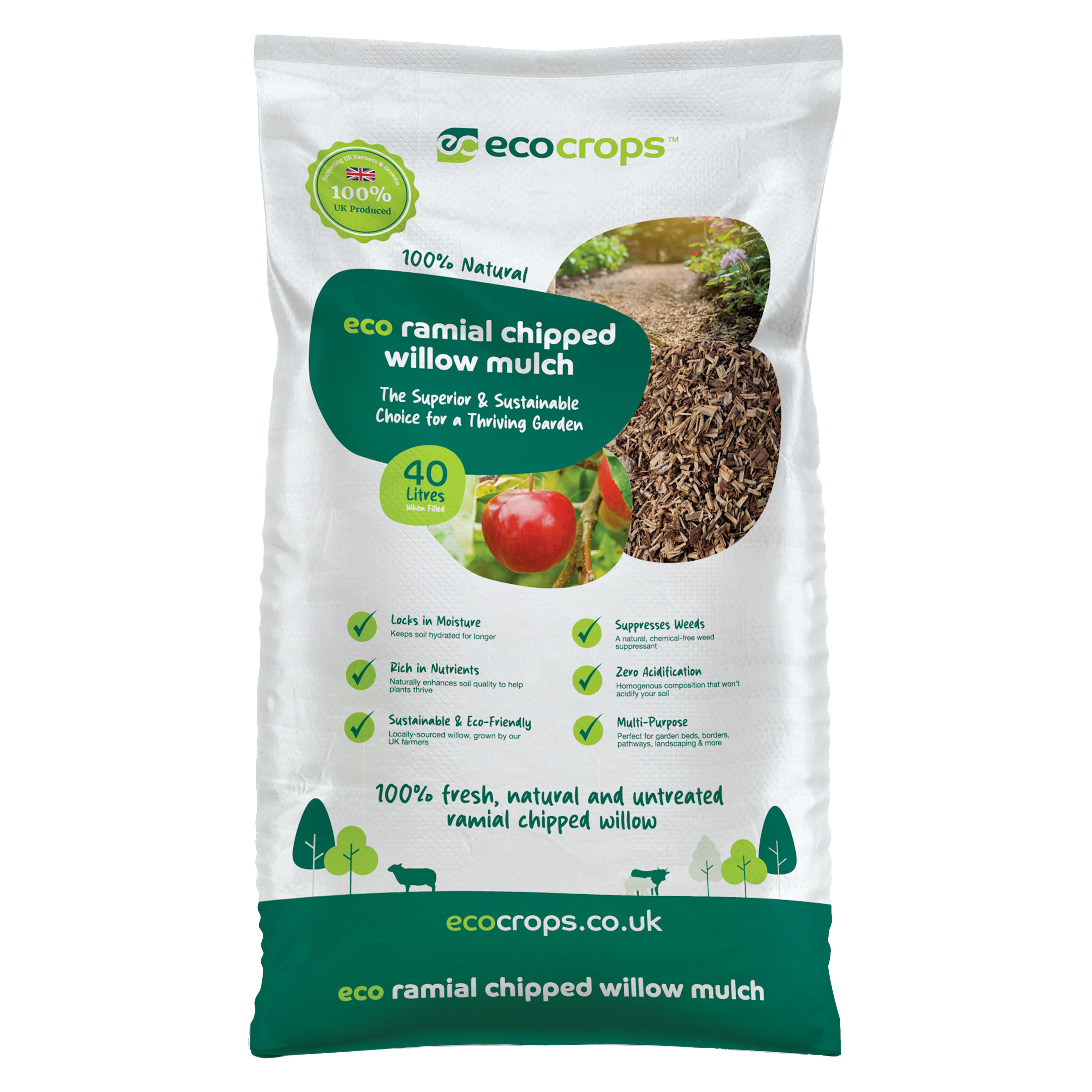 Eco Crops Eco Premium Ramial Chipped Willow Mulch Poly Bag 40L