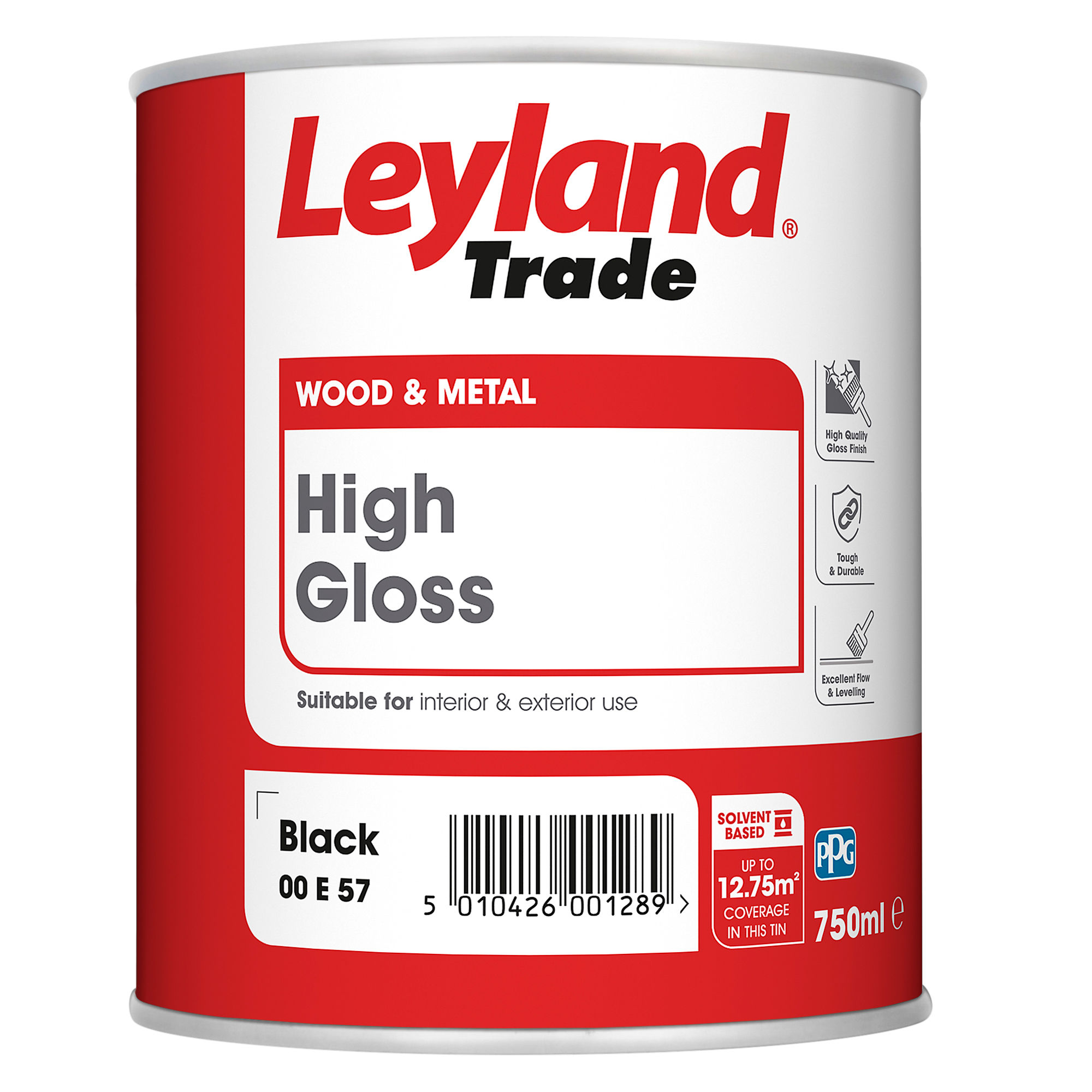 Leyland Trade High Gloss Paint Black 750ml