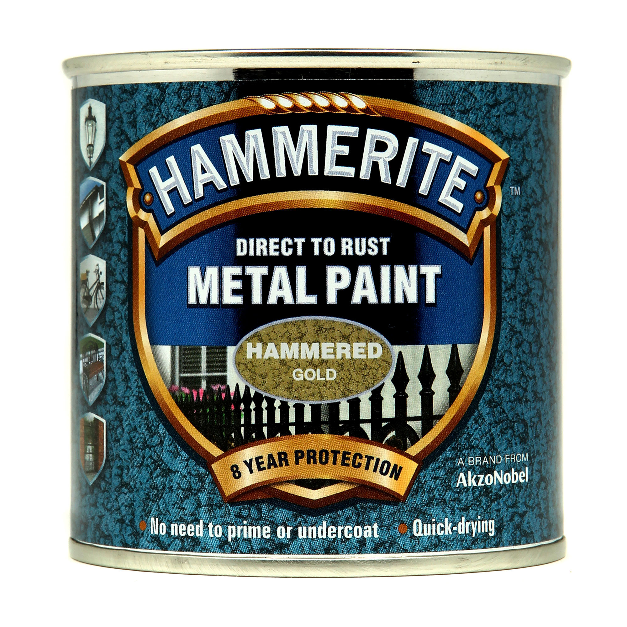 Hammerite Direct to Rust Metal Paint Hammered Finish Gold 250ml