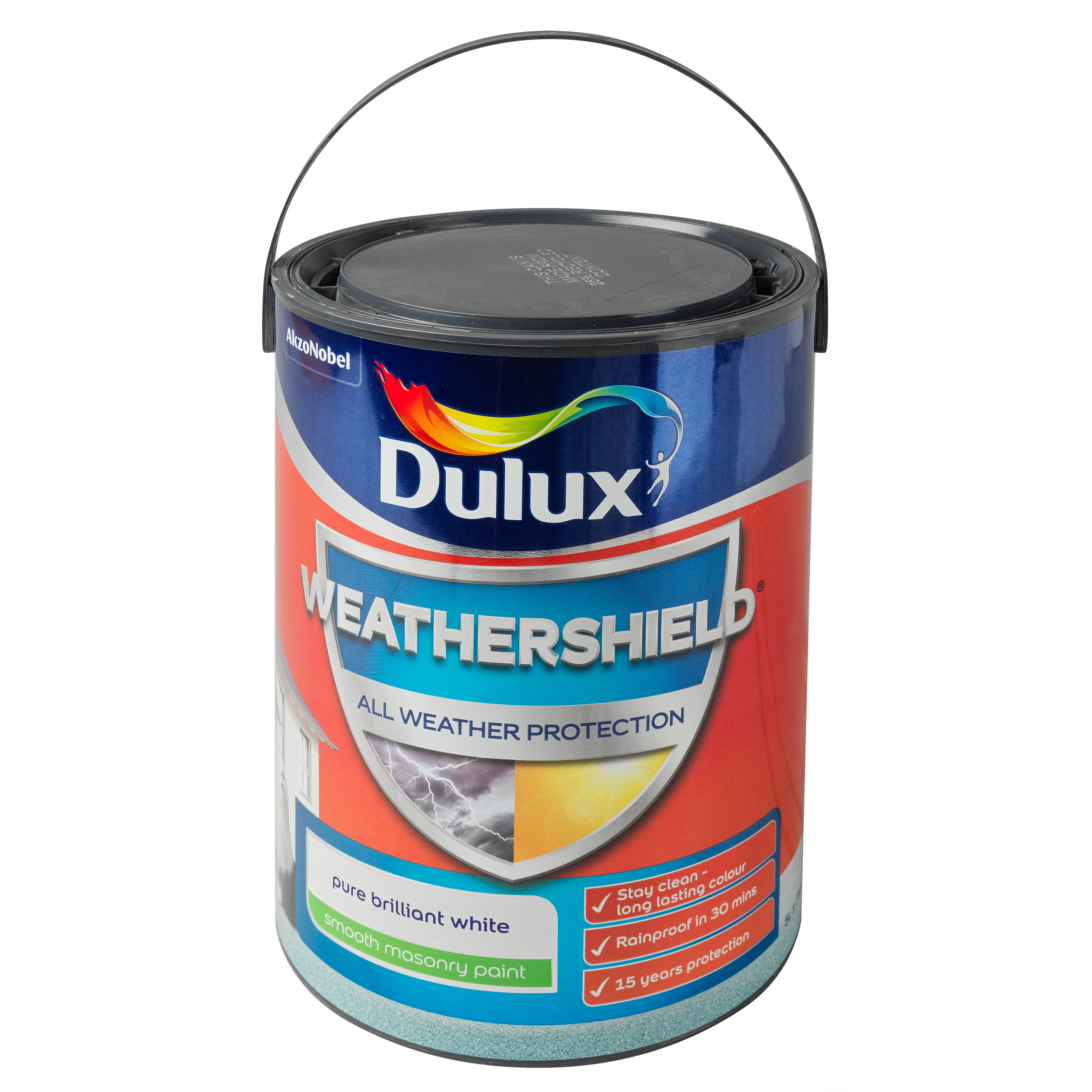Dulux Weathershield All Weather Protection Smooth Masonry Paint - Pure Brilliant White (5L)