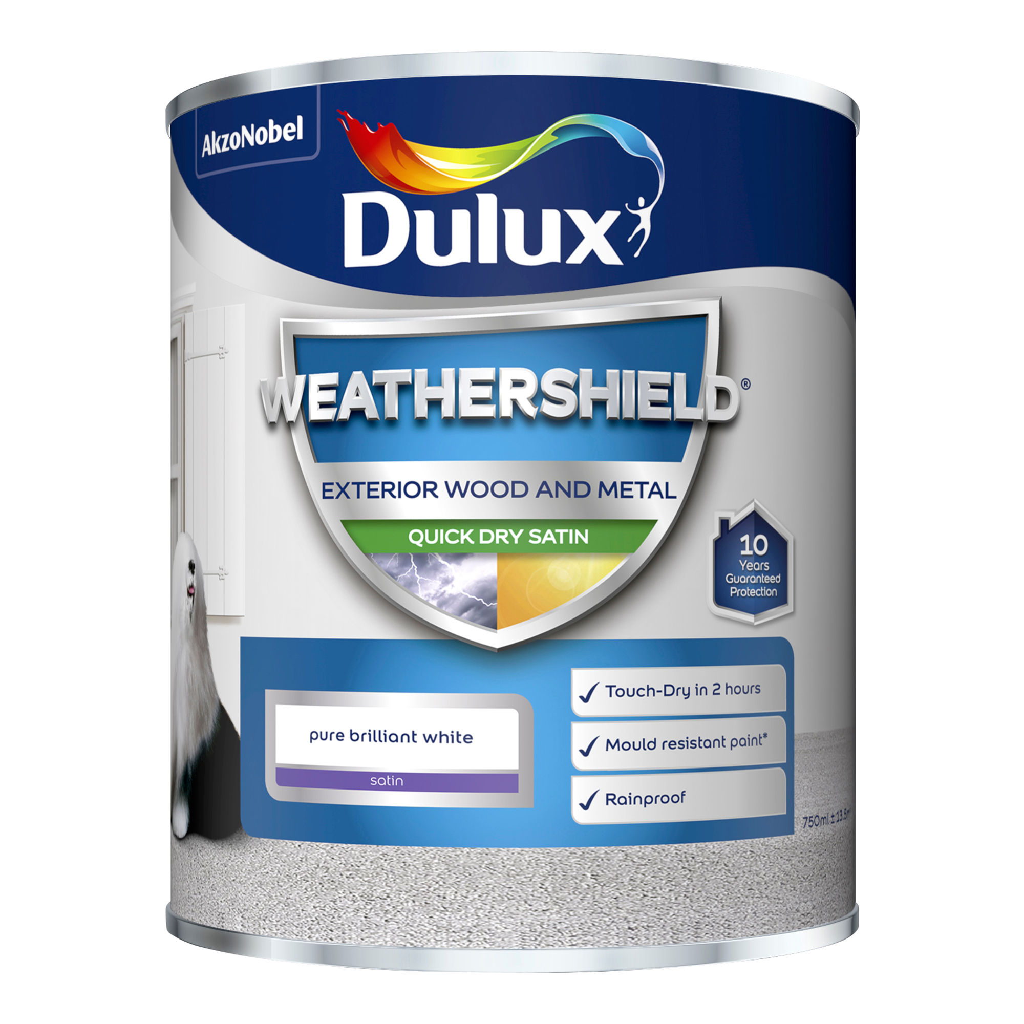 Dulux Weathershield Quick Dry Exterior Satin Paint - Pure Brilliant White (750ml)