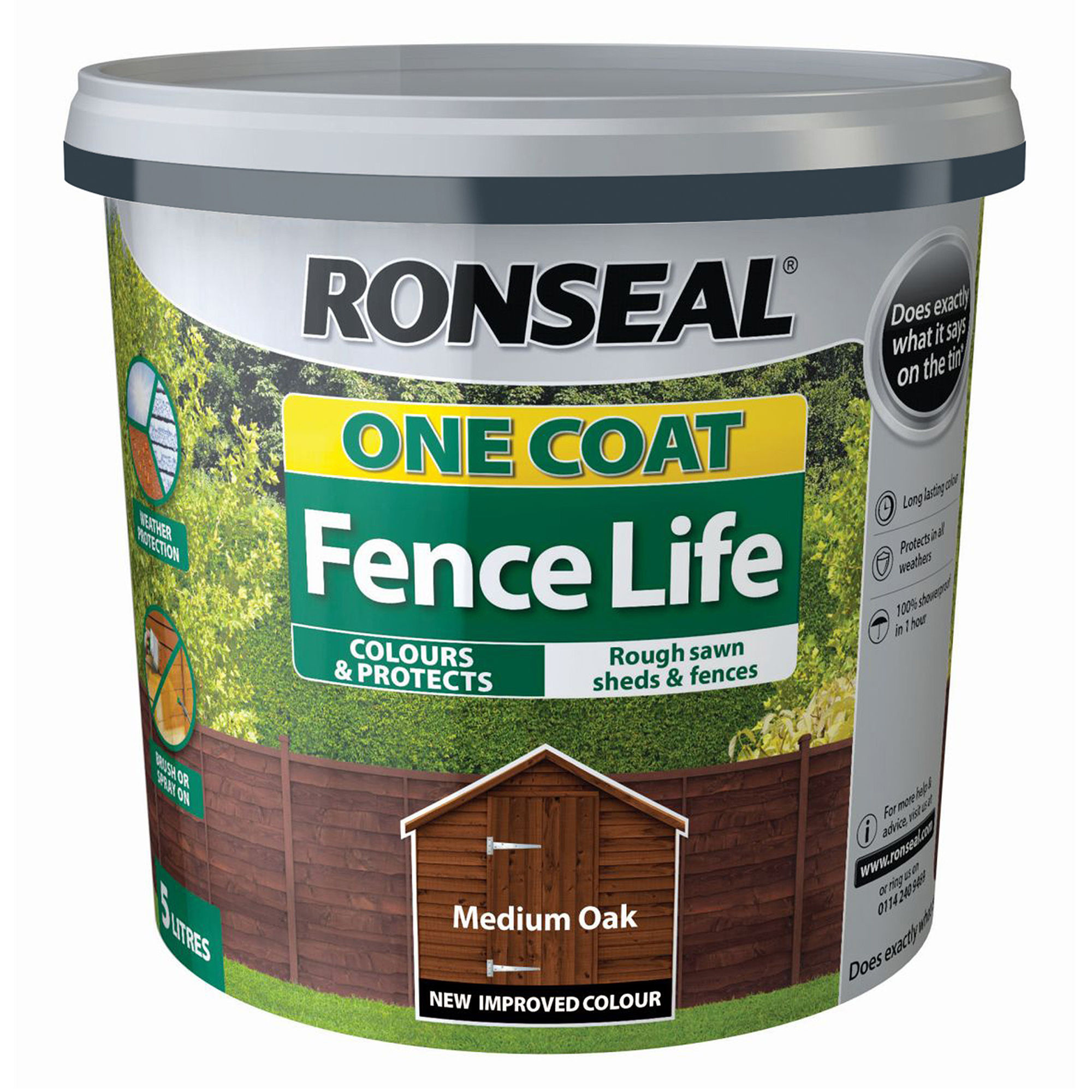 Ronseal One Coat Fence Life Wood Stain Medium Oak 5L