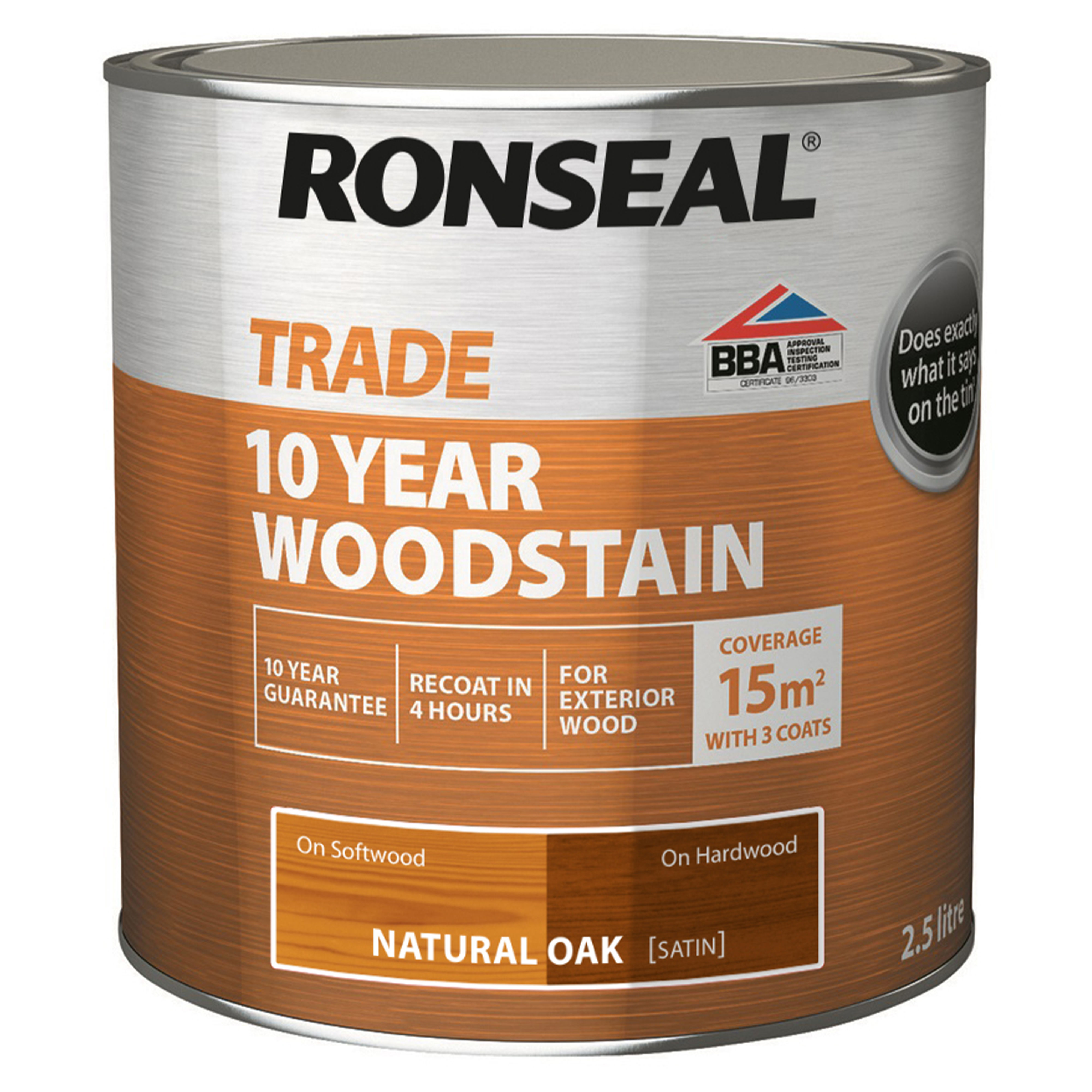 Ronseal Trade 10 Year Woodstain Natural Oak 2.5L
