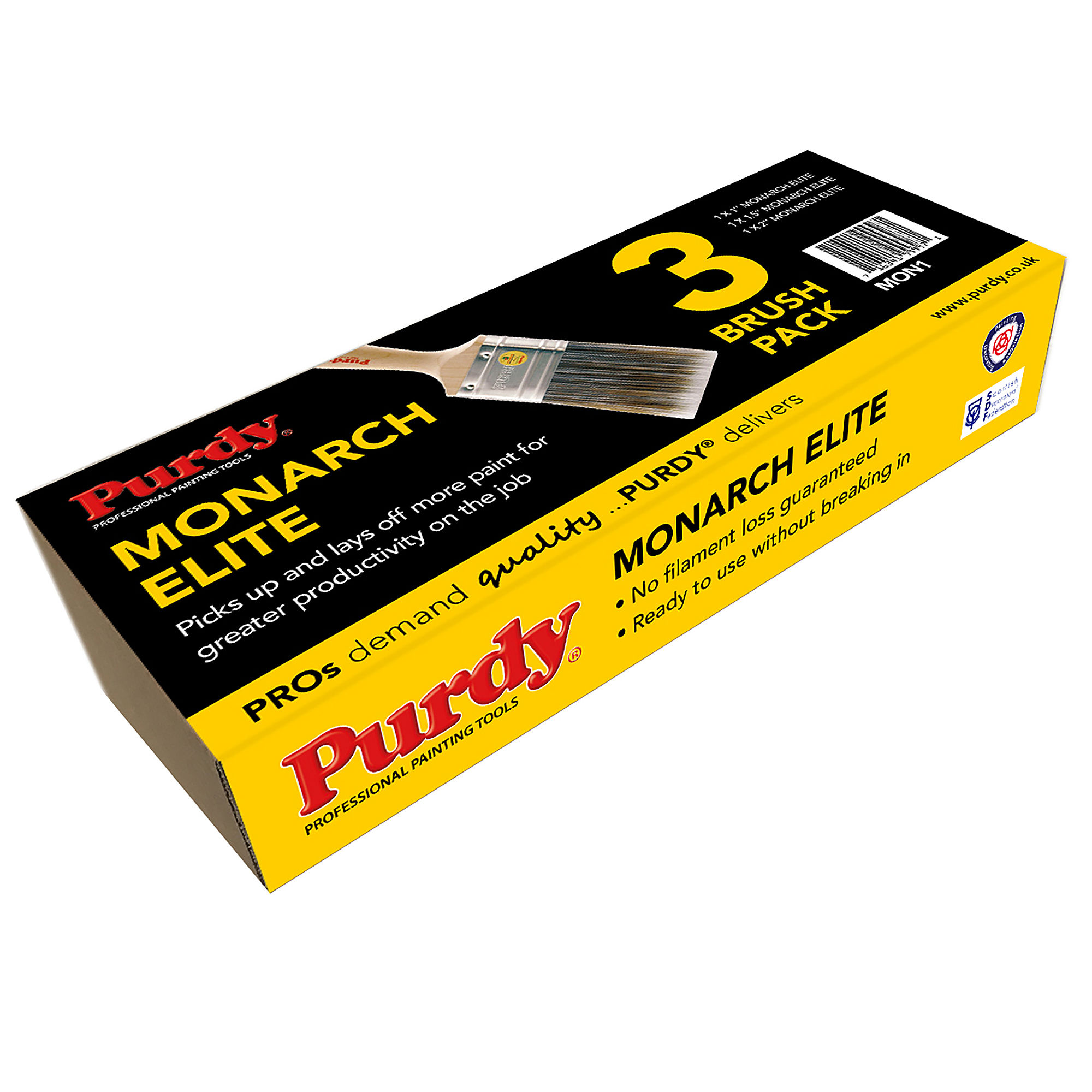 Purdy Monarch Elite Paint Brush Pack (3x Brushes) 1", 1.5", 2" - MON1