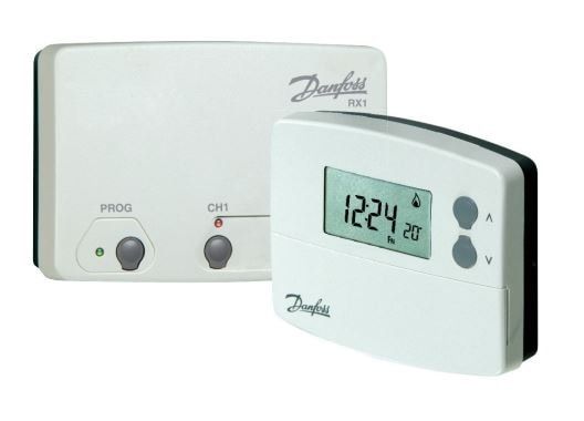 Danfoss TP5000 Si-RF Wireless Programmable Room Thermostat and RX-1 Receiver Unit