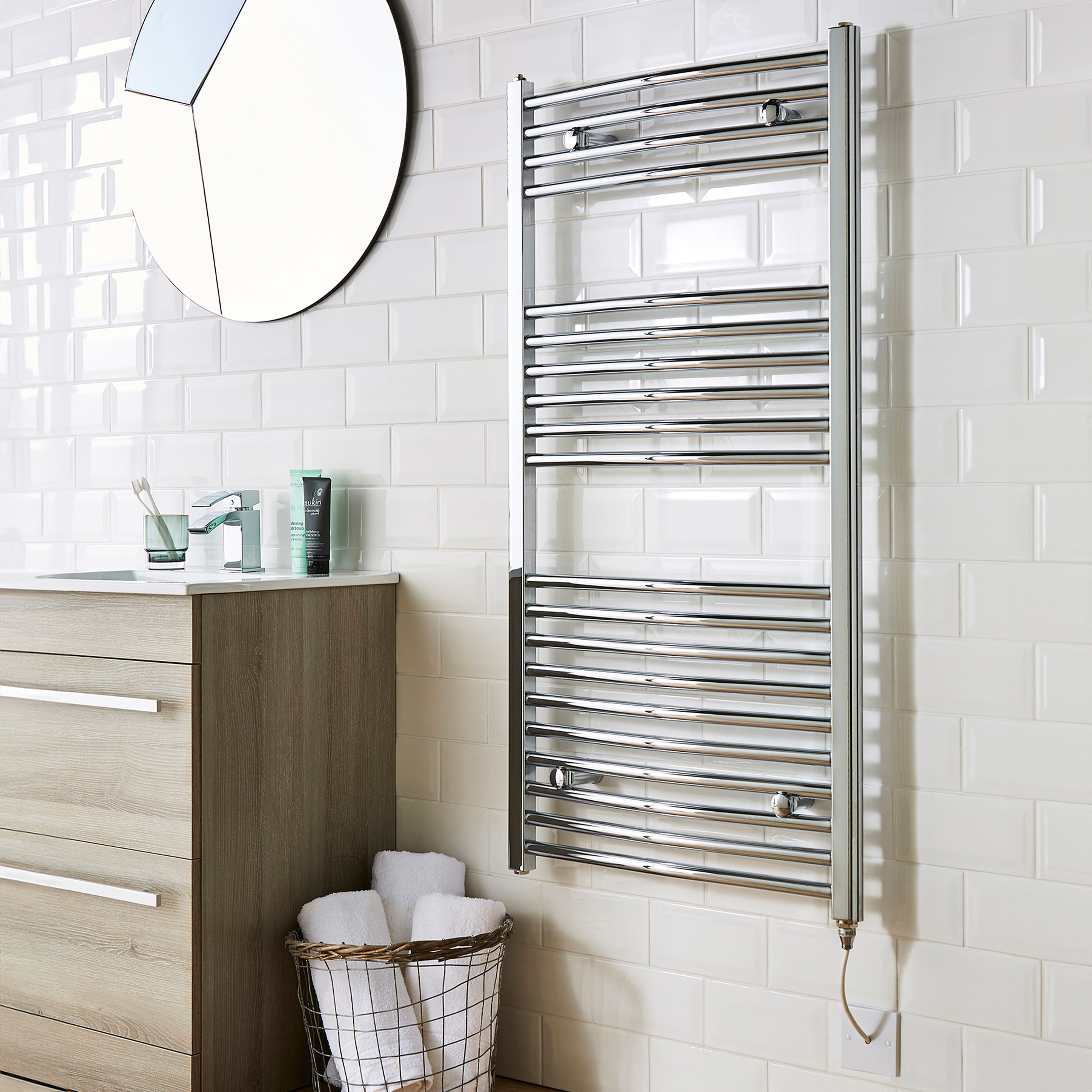 Kartell Curved Electric Thermostatic Heated Towel Rail Chrome