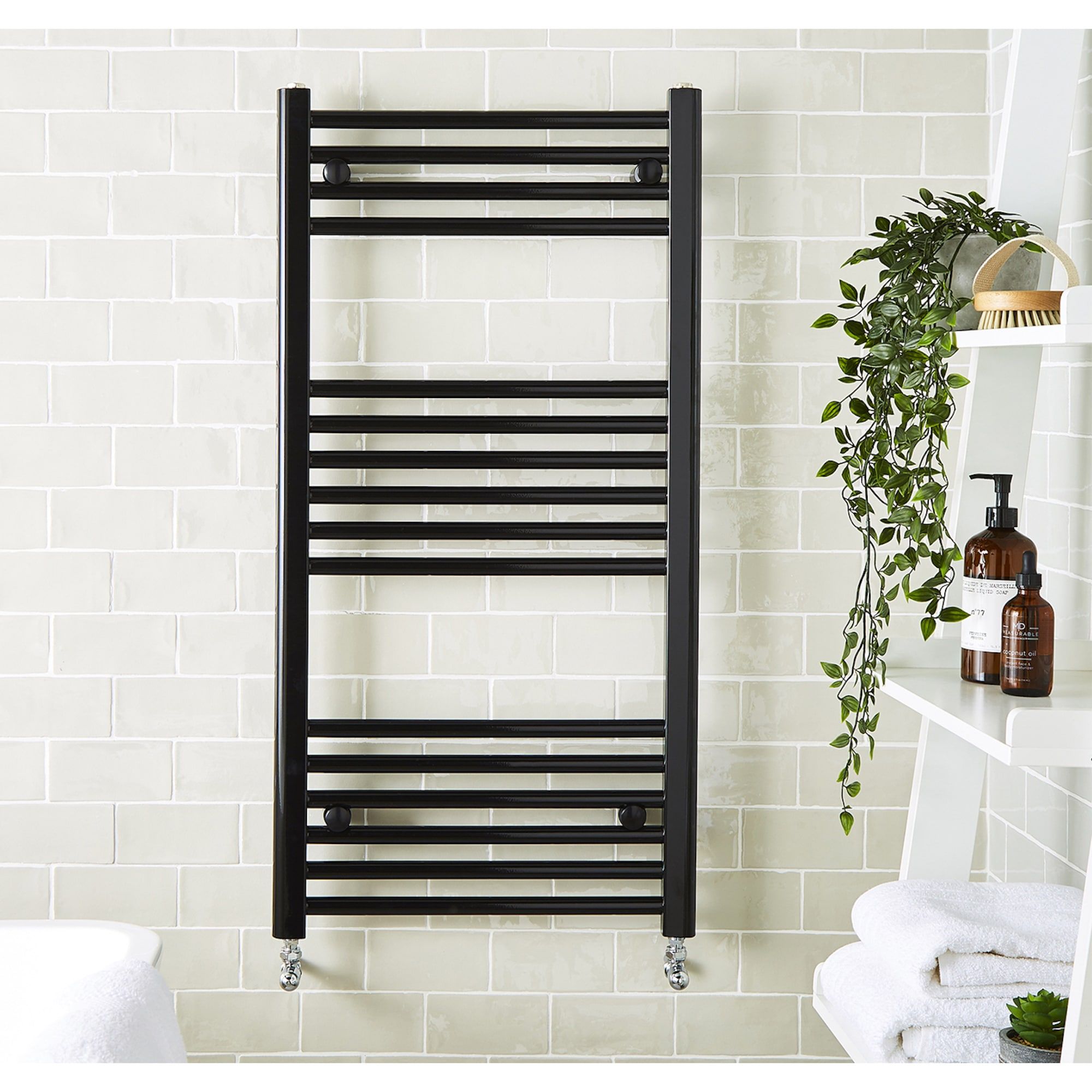 K Rail 22mm Heated Towel Rail Black 400mm Wide