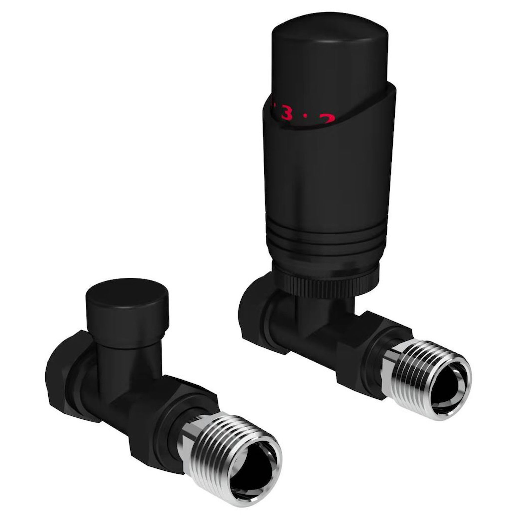 K-Design Straight Thermostatic Radiator Valve and Lockshield (Twin Pack) Black - BK-TRV201S