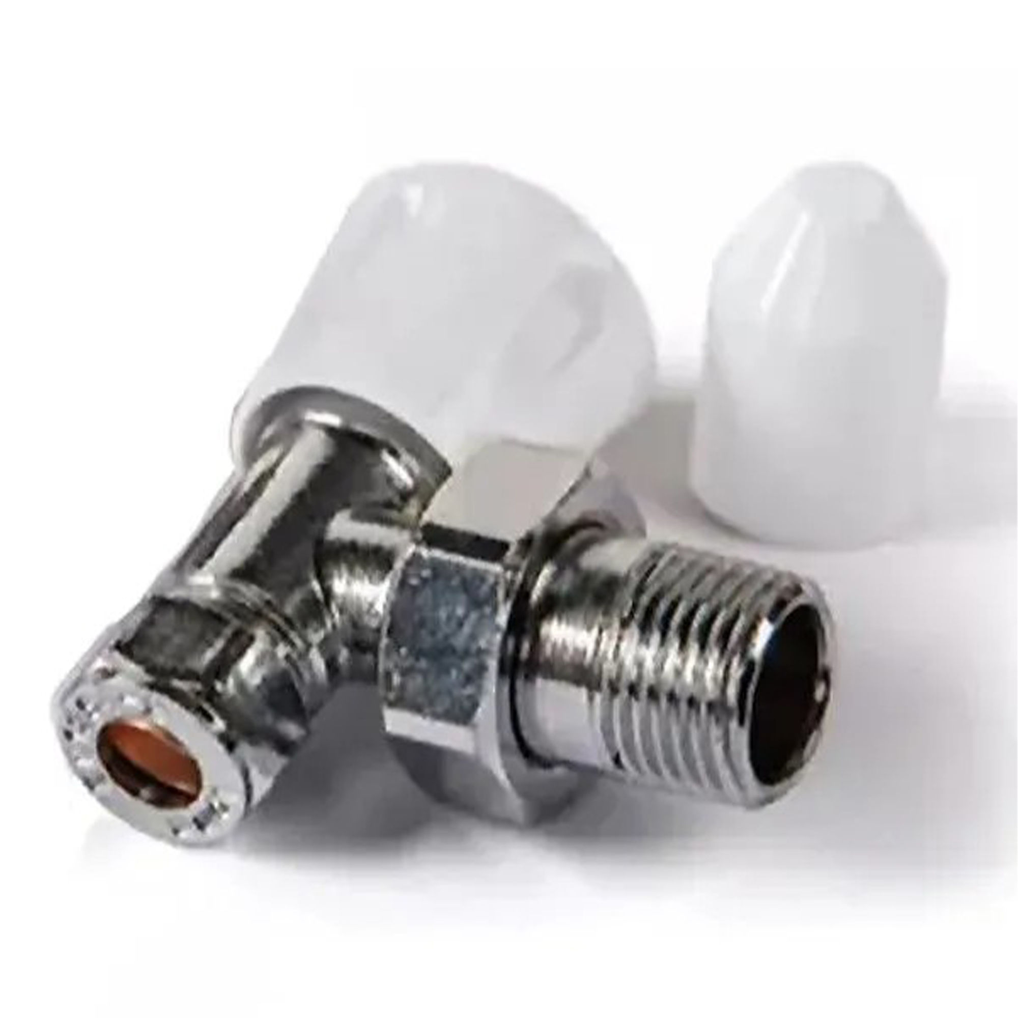 Kartell K-Rad Style Angled Lockshield and Wheelhead Radiator Valve White and Chrome 10mm