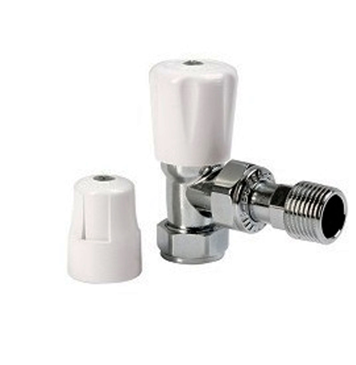 Altecnic Eclipse Angled Radiator Valve Wheelhead/Lockshield White and Chrome 15mm