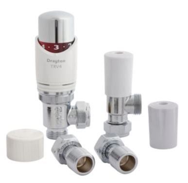 Drayton TRV4 Classic Angle with Lockshield Valve White/CP Head 15mm - 07 05 180
