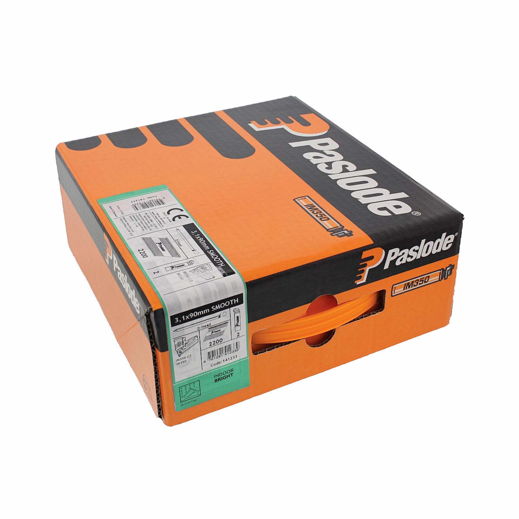 Paslode IM350+ Smooth Nail and Fuel Pack Bright 3.1mm x 90mm - 141233