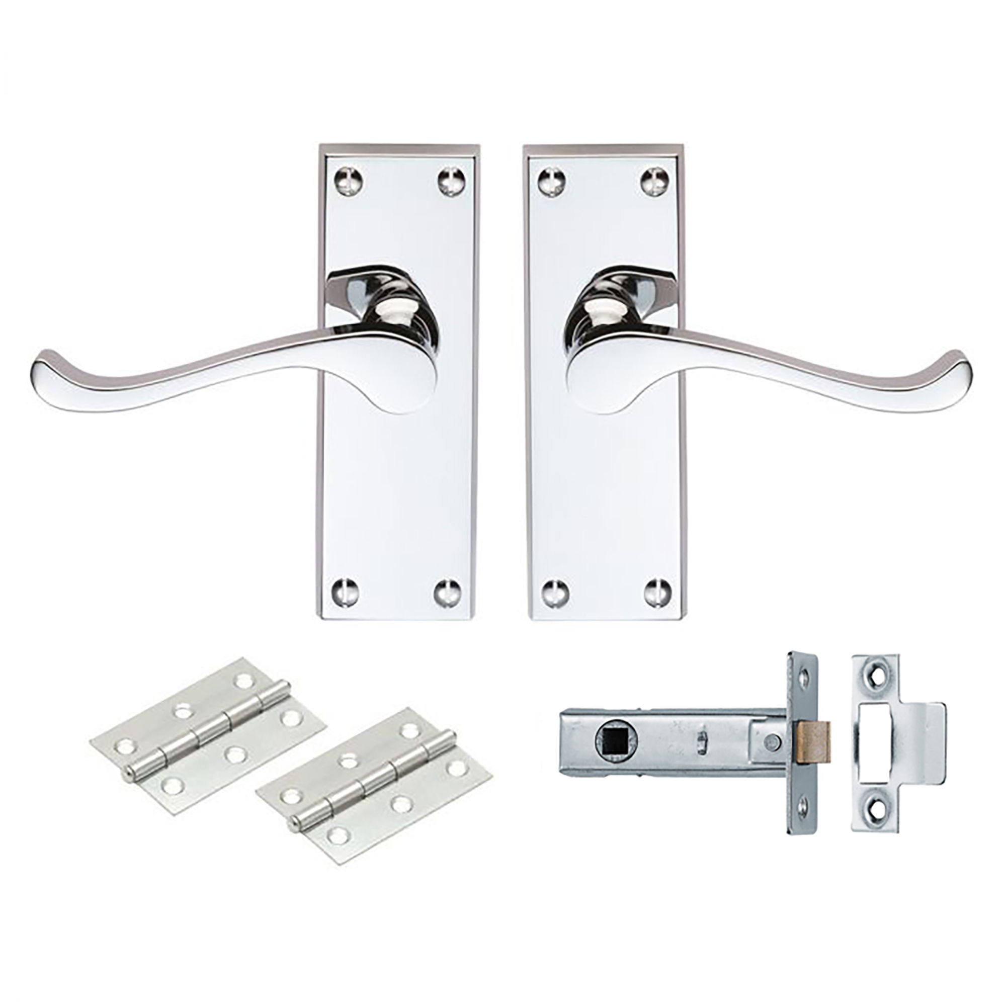 Carlisle Brass Contract Victorian Scroll Door Handle and Latch Pack Polished Chrome - GK002CP/INTB