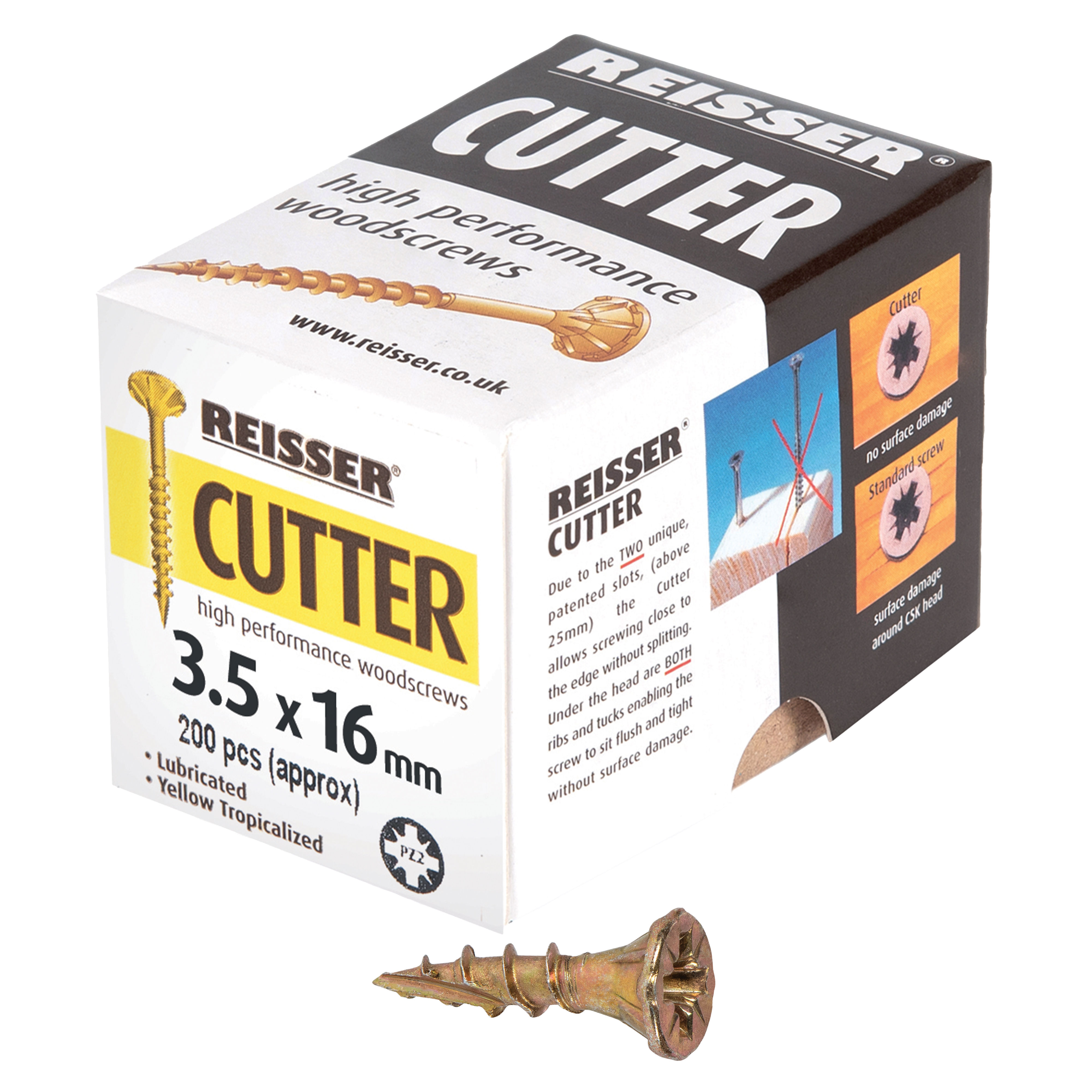 Reisser Cutter Yellow H/P Woodscrews (Box of Approx 200) 3.5mm x 16mm