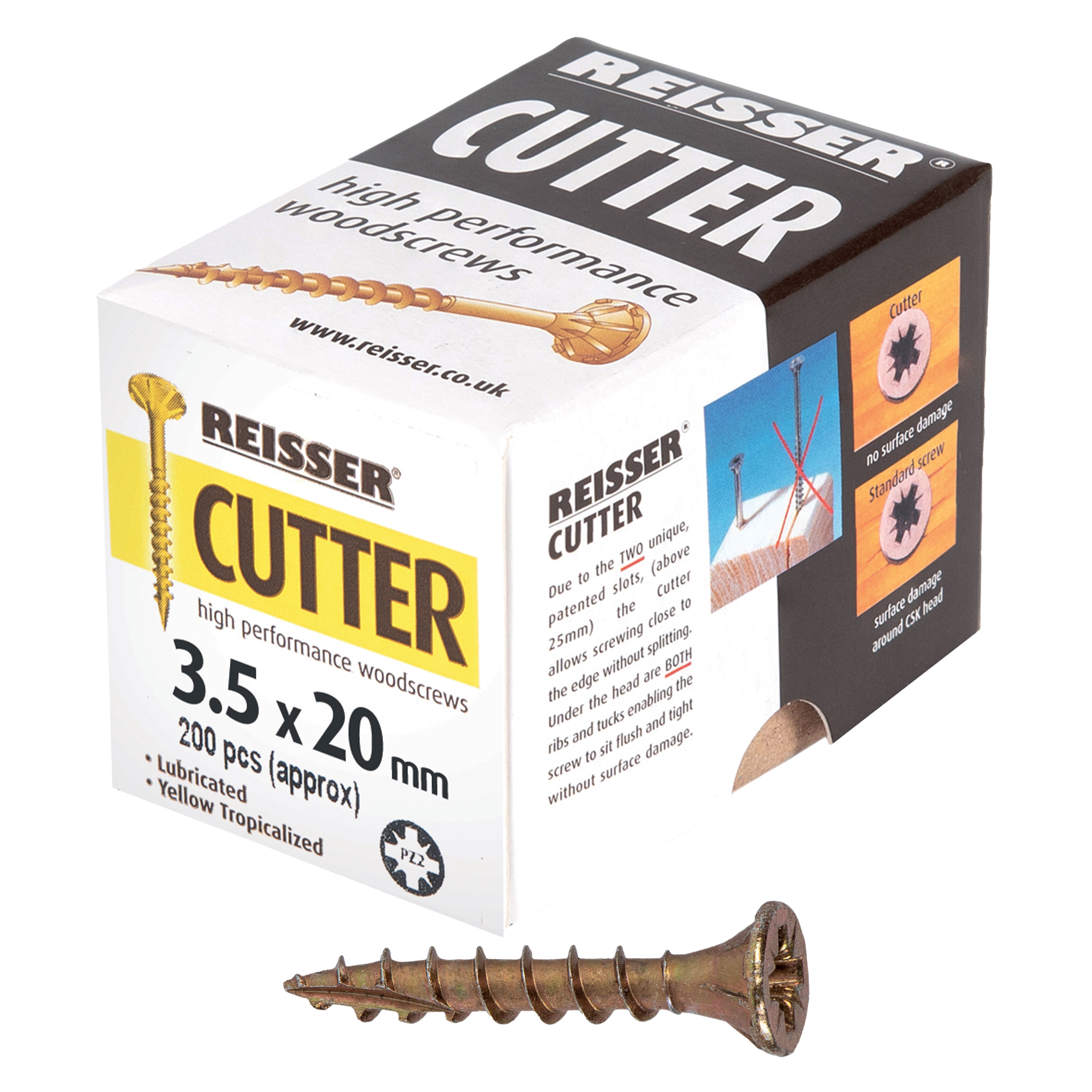 Reisser Cutter Yellow H/P Woodscrews (Box of Approx 200) 3.5mm x 20mm