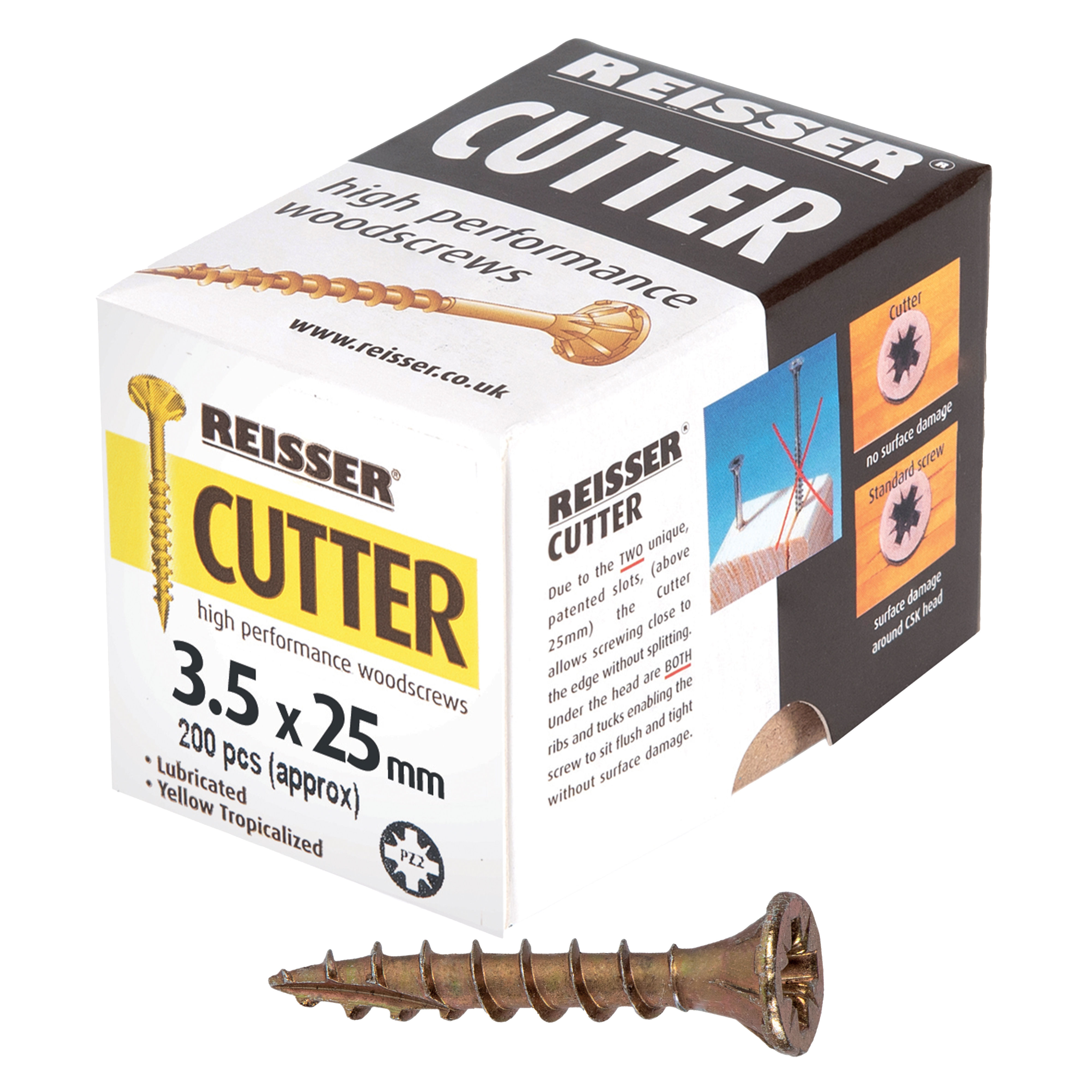 Reisser Cutter Yellow H/P Woodscrews (Box of Approx 200) 3.5mm x 25mm