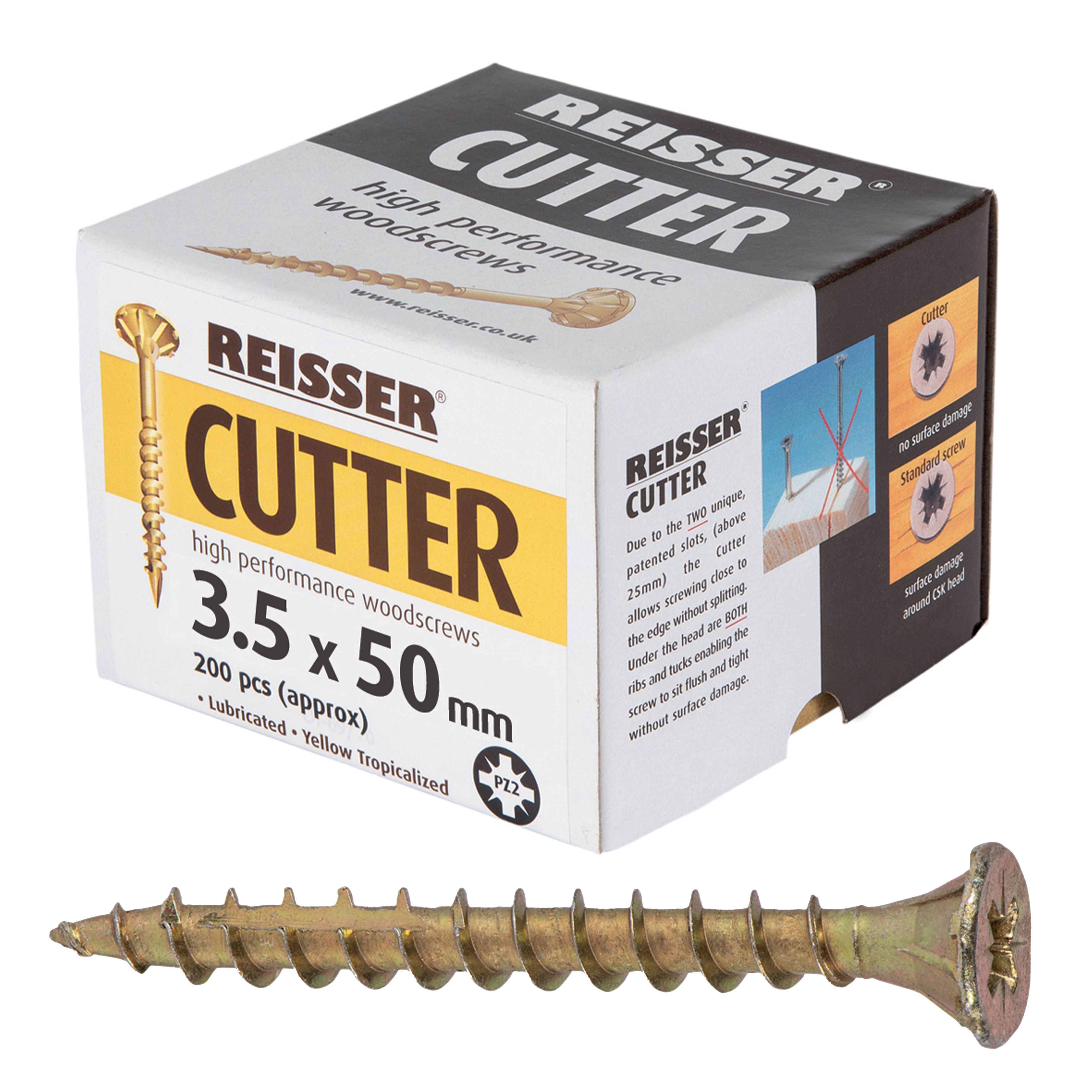 Reisser Cutter Yellow H/P Woodscrews (Box of Approx 200) 3.5mm x 50mm