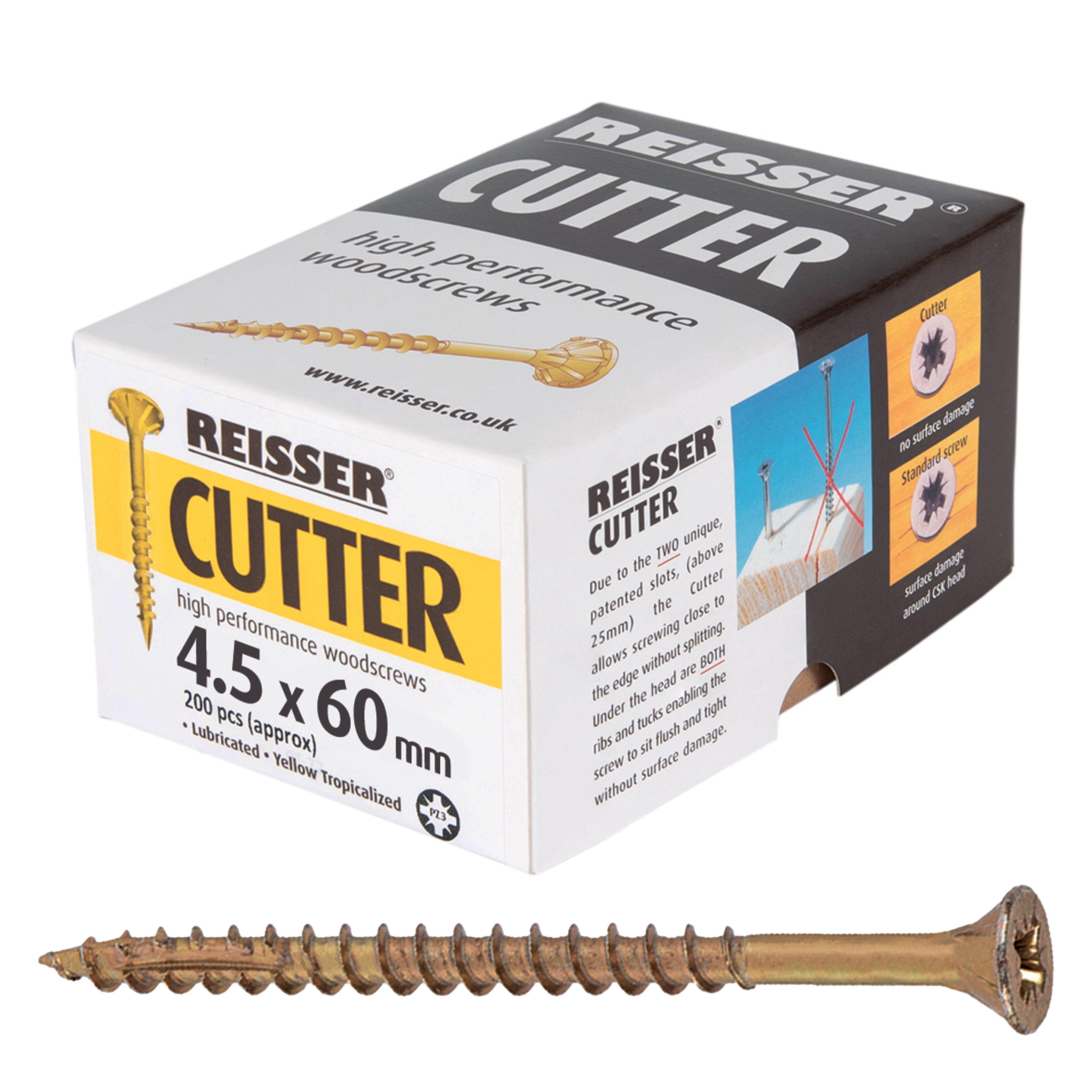 Reisser Cutter Yellow H/P Woodscrews (Box of Approx 200) 4.5mm x 60mm