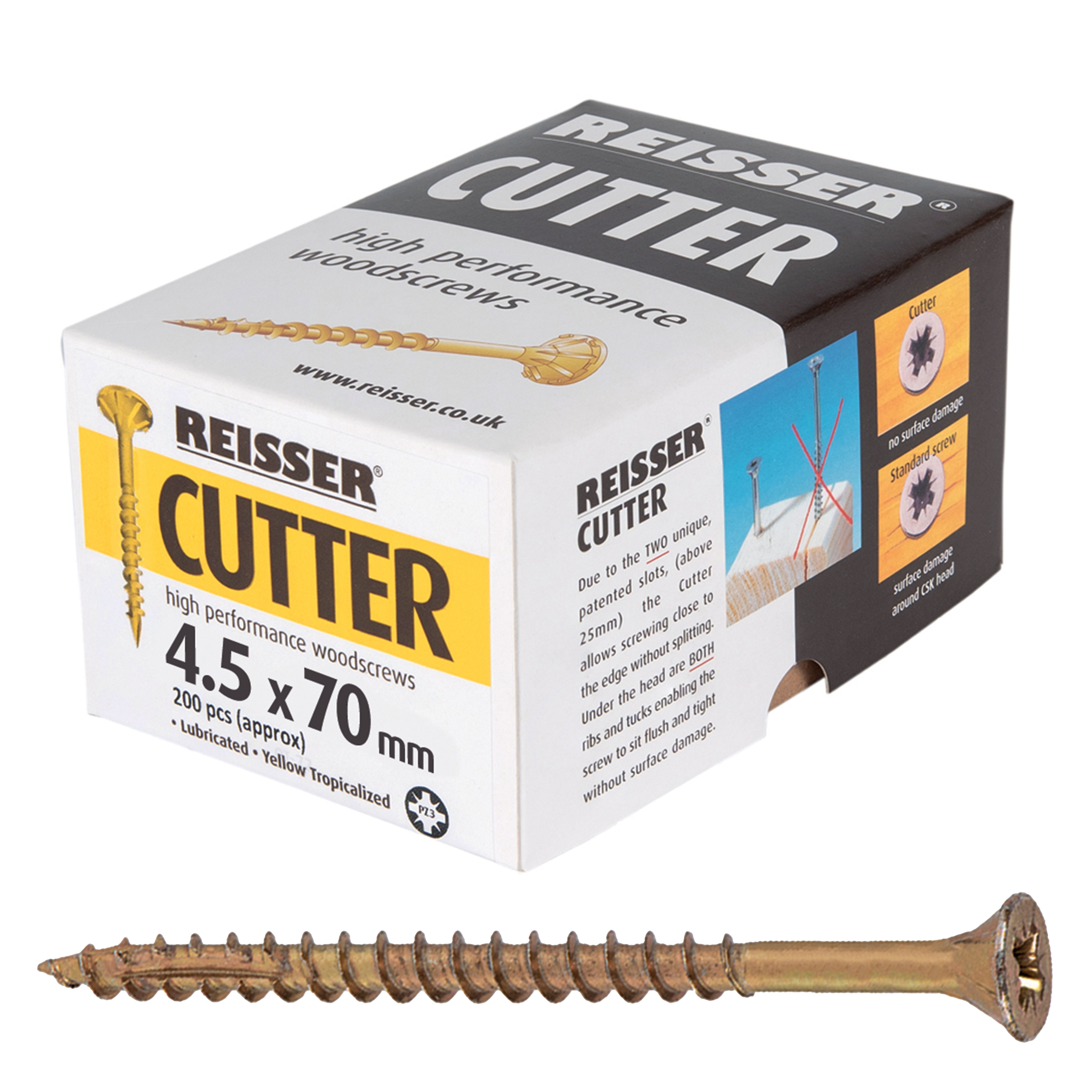 Reisser Cutter Yellow H/P Woodscrews (Box of Approx 200) 4.5mm x 70mm