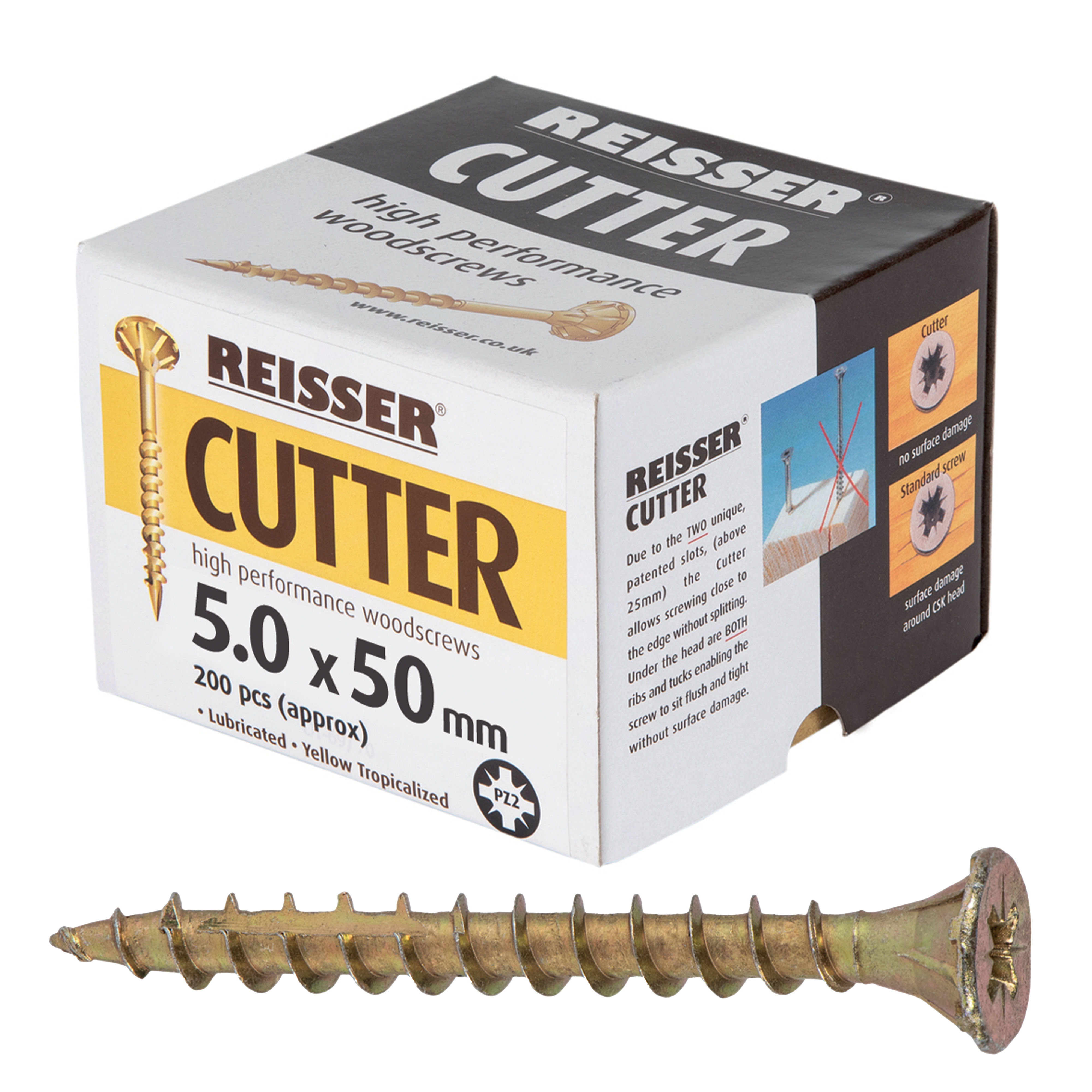 Reisser Cutter Yellow H/P Woodscrews (Box of Approx 200) 5.0mm x 50mm