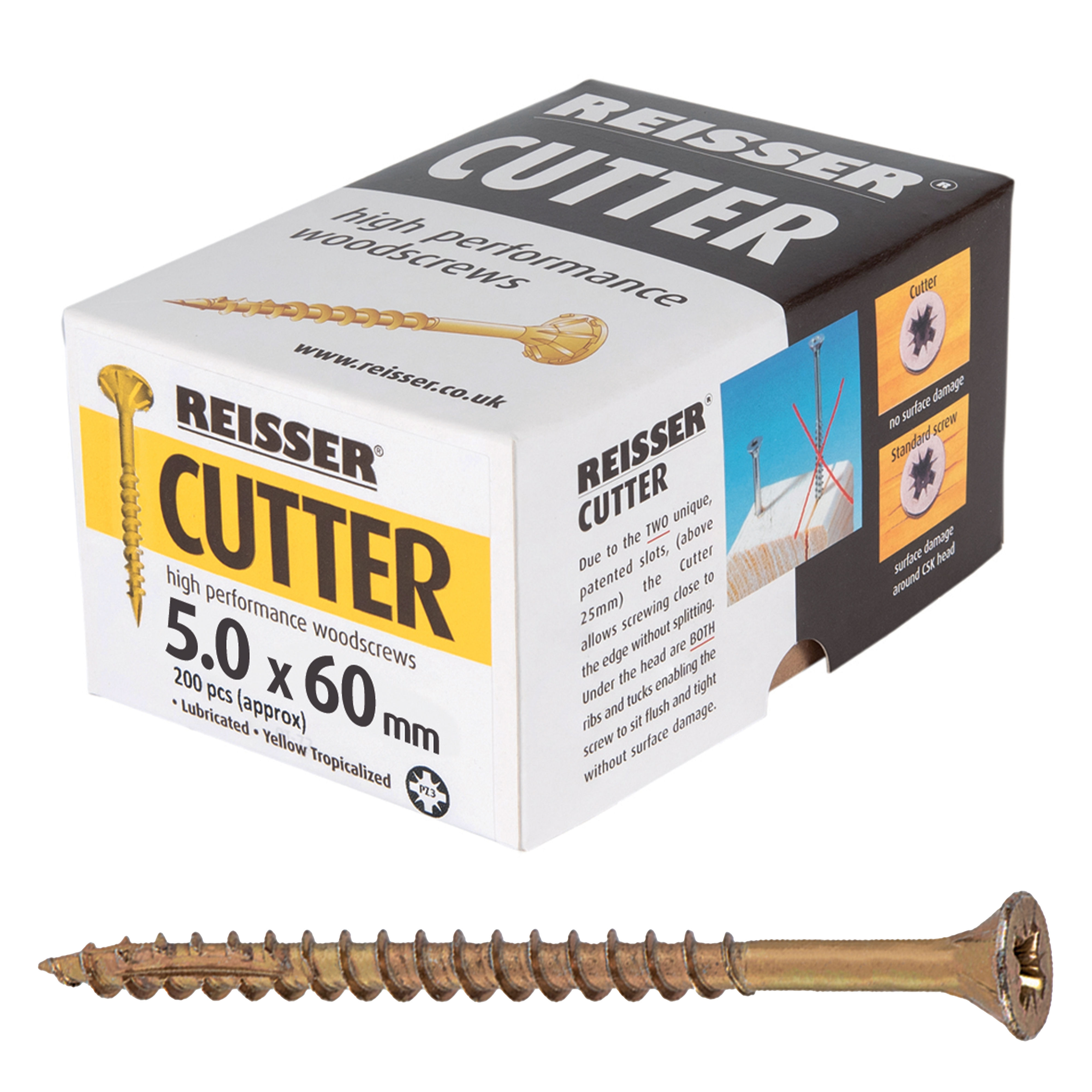 Reisser Cutter Yellow H/P Woodscrews (Box of Approx 200) 5.0mm x 60mm