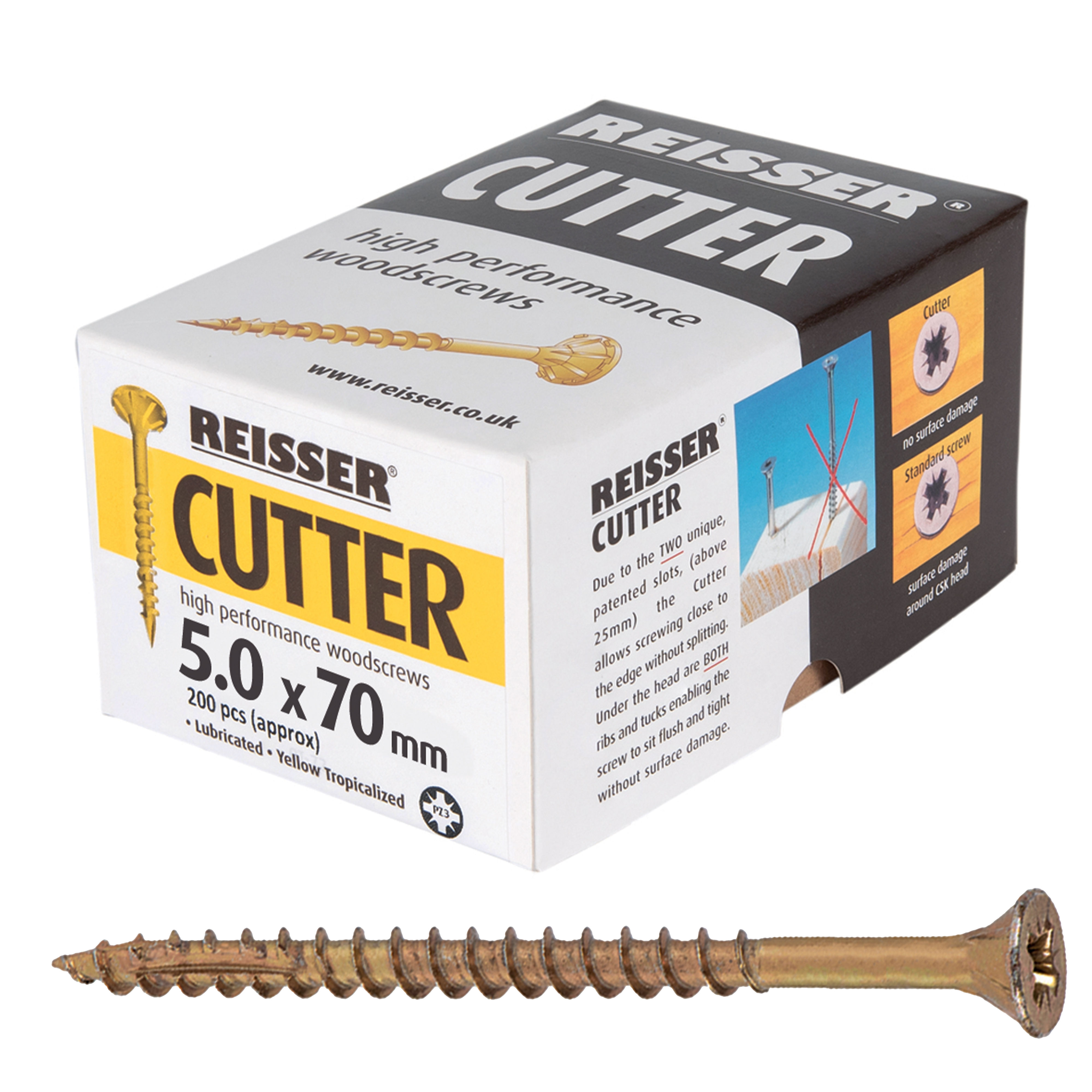 Reisser Cutter Yellow H/P Woodscrews (Box of Approx 200) 5.0mm x 70mm