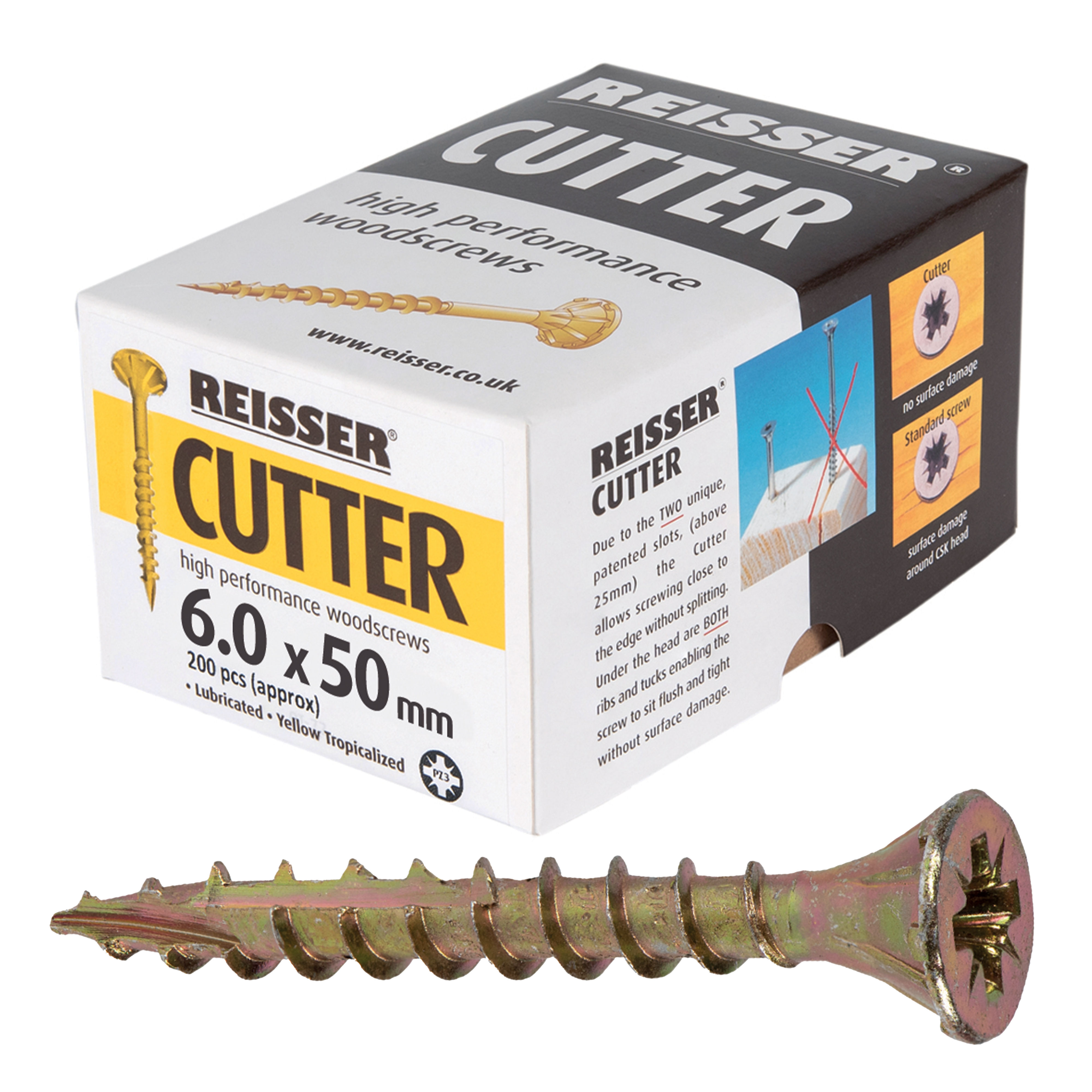 Reisser Cutter Yellow H/P Woodscrews (Box of Approx 200) 6.0mm x 50mm