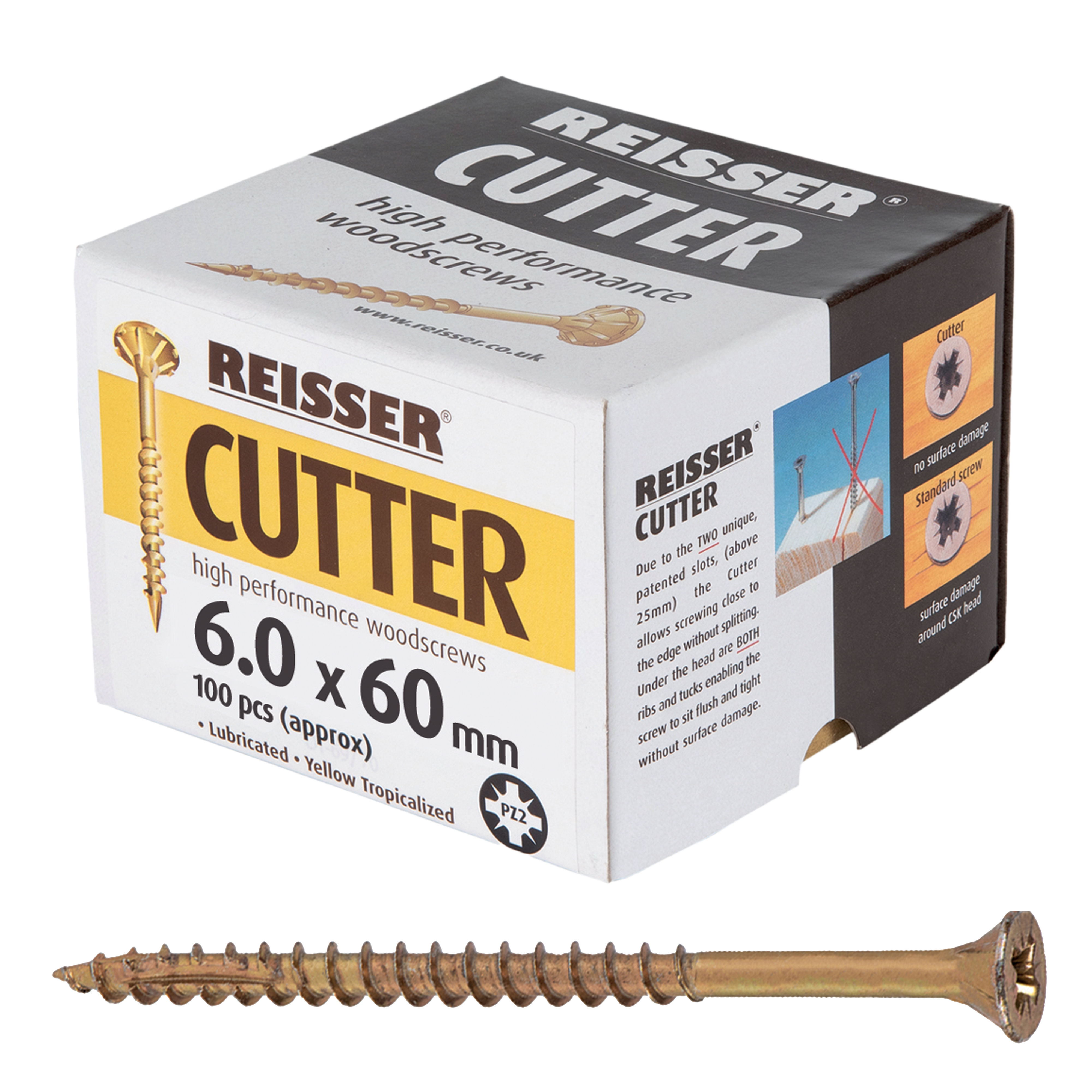Reisser Cutter Yellow H/P Woodscrews (Box of Approx 100) 6.0mm x 60mm