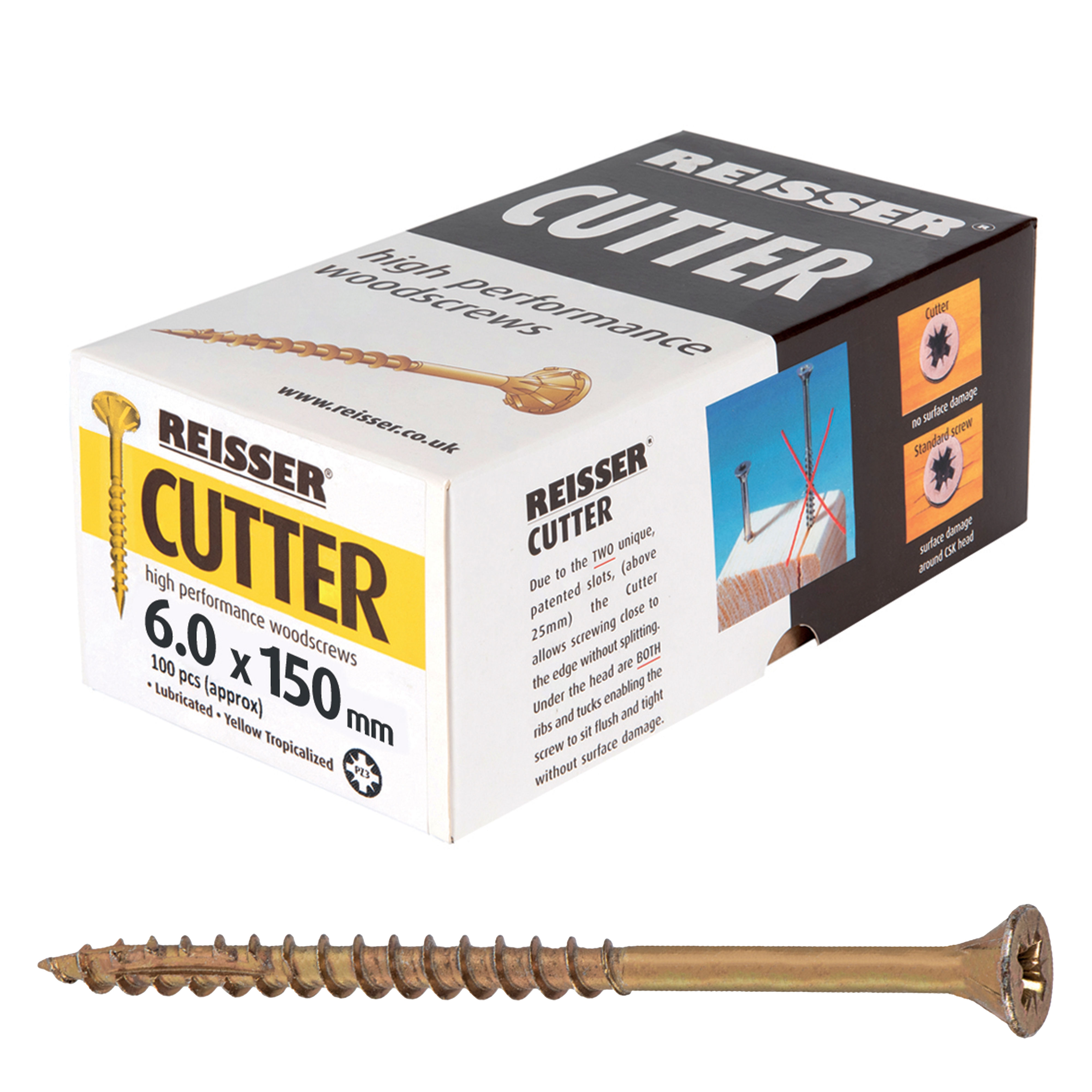 Reisser Cutter Yellow H/P Woodscrews (Box of Approx 100) 6.0mm x 150mm