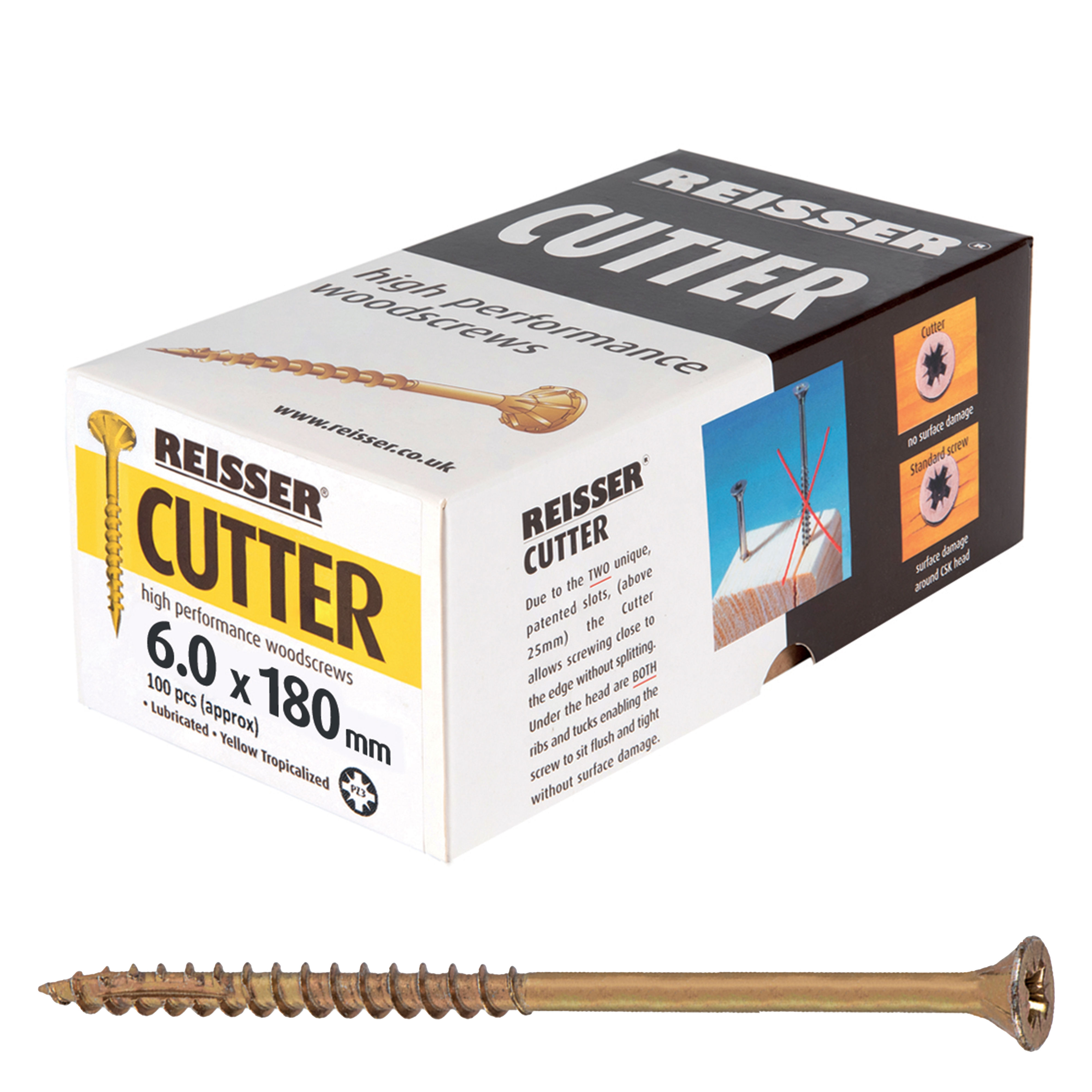 Reisser Cutter Yellow H/P Woodscrews (Box of Approx 100) 6.0mm x 180mm
