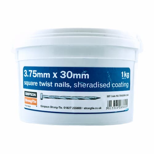 Square Twist Nails Sherardised 2.5kg Tub 3.75mm x 30mm - SST30T