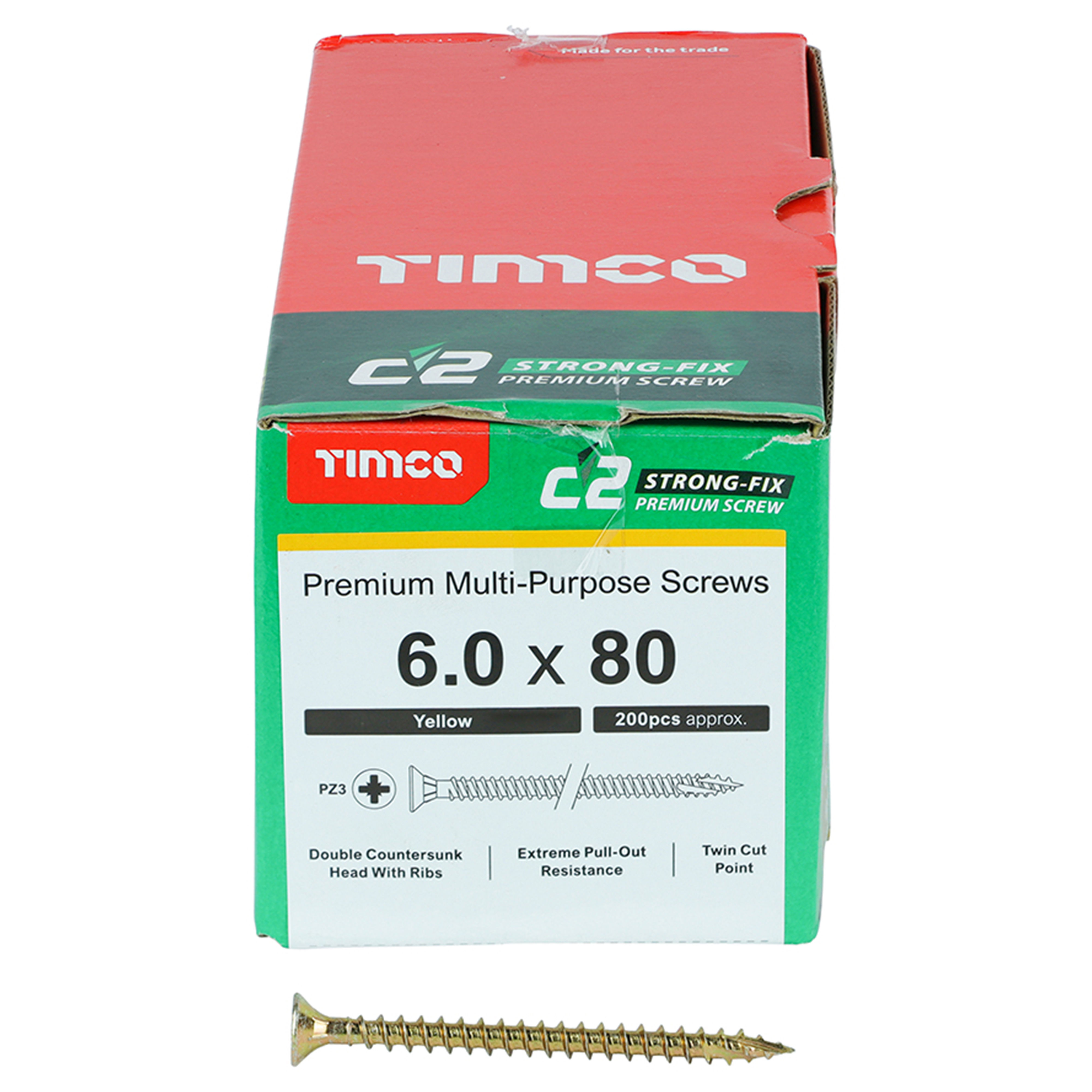 Timco C2 Strong-Fix Premium Screws PZ2 Yellow (Box of 200) 6.0mm x 80mm - 60080C2