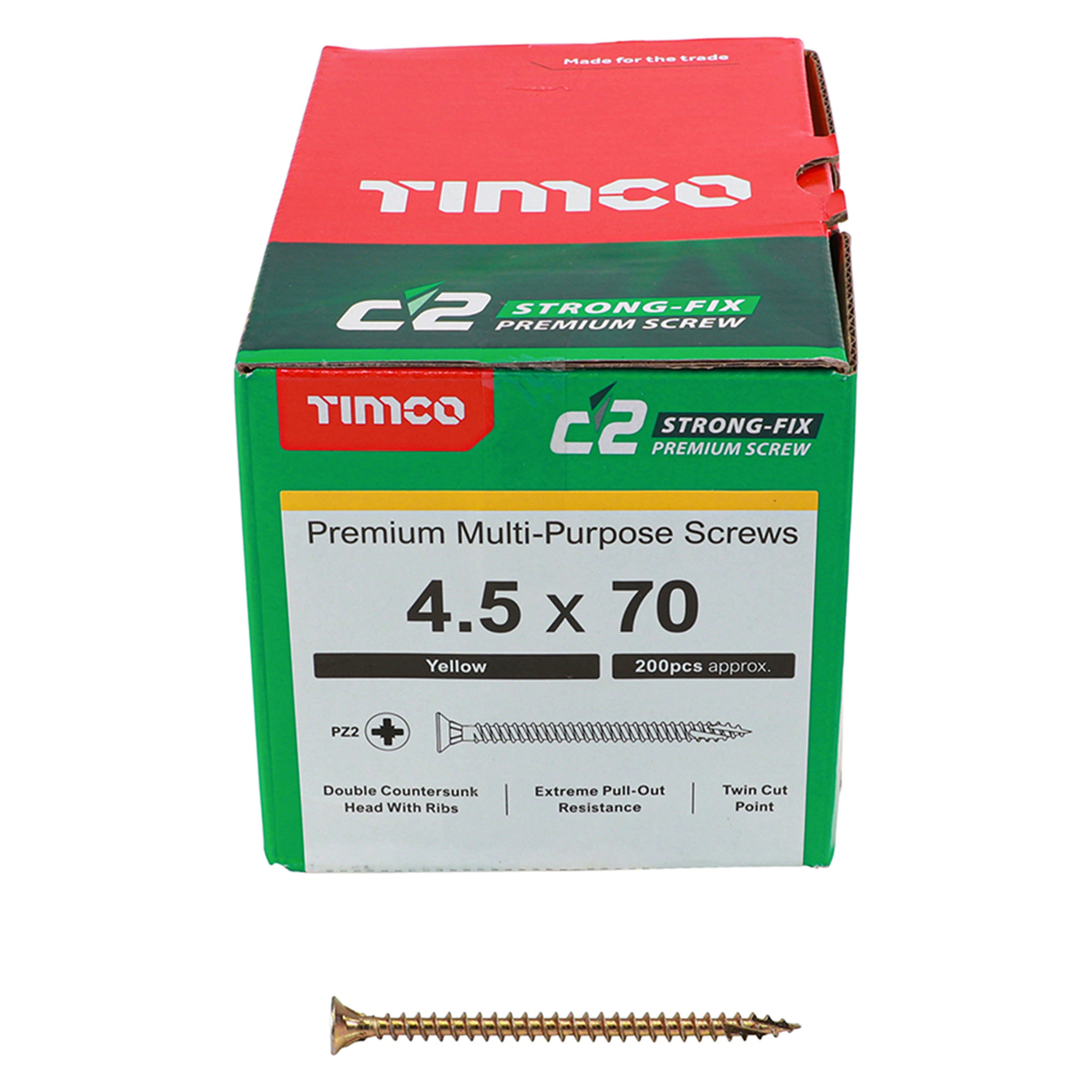 Timco C2 Strong-Fix Premium Screws PZ2 Yellow (Box of 200) 4.5mm x 70mm - 45070C2