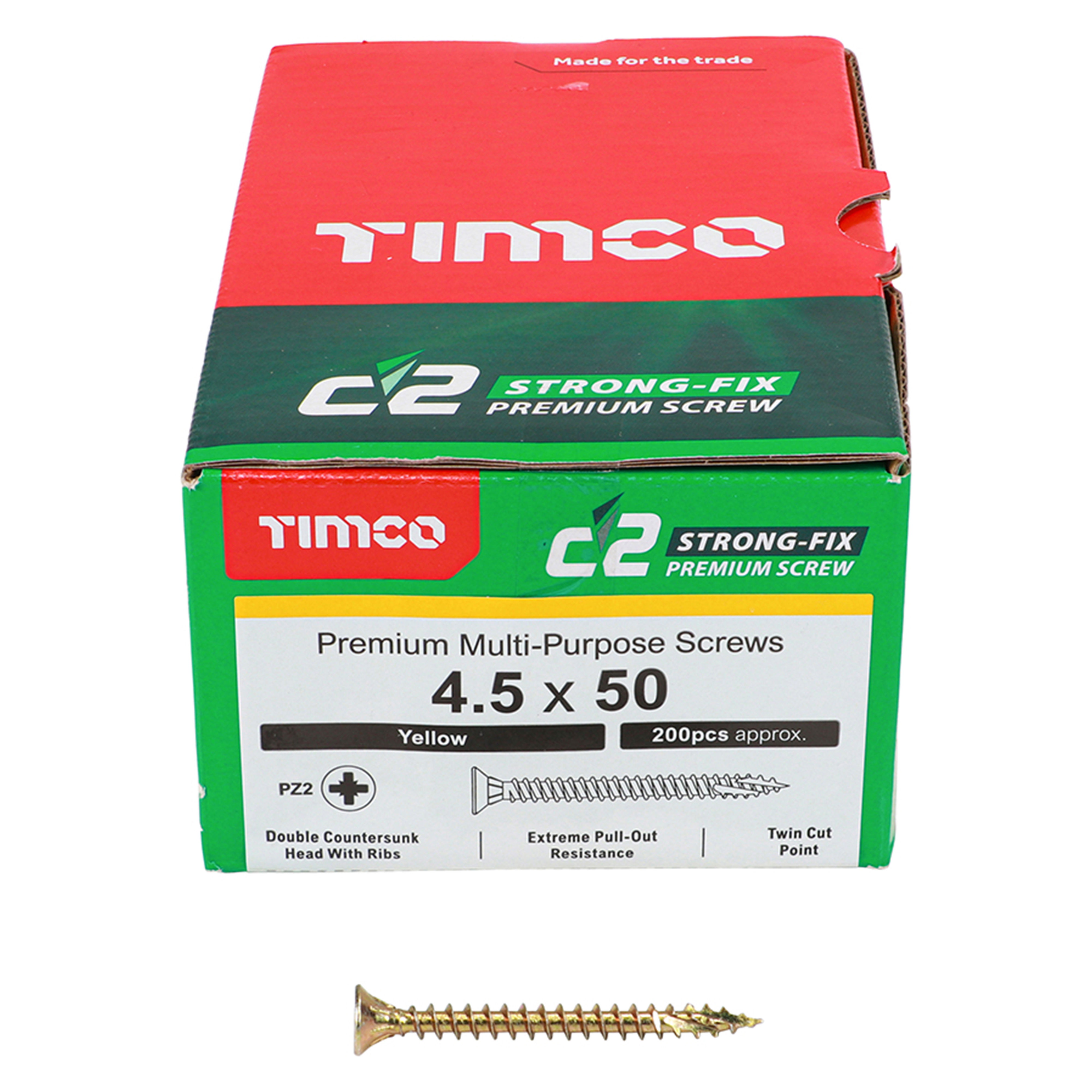 Timco C2 Strong-Fix Premium Screws PZ2 Yellow (Box of 200) 4.5mm x 50mm - 45050C2