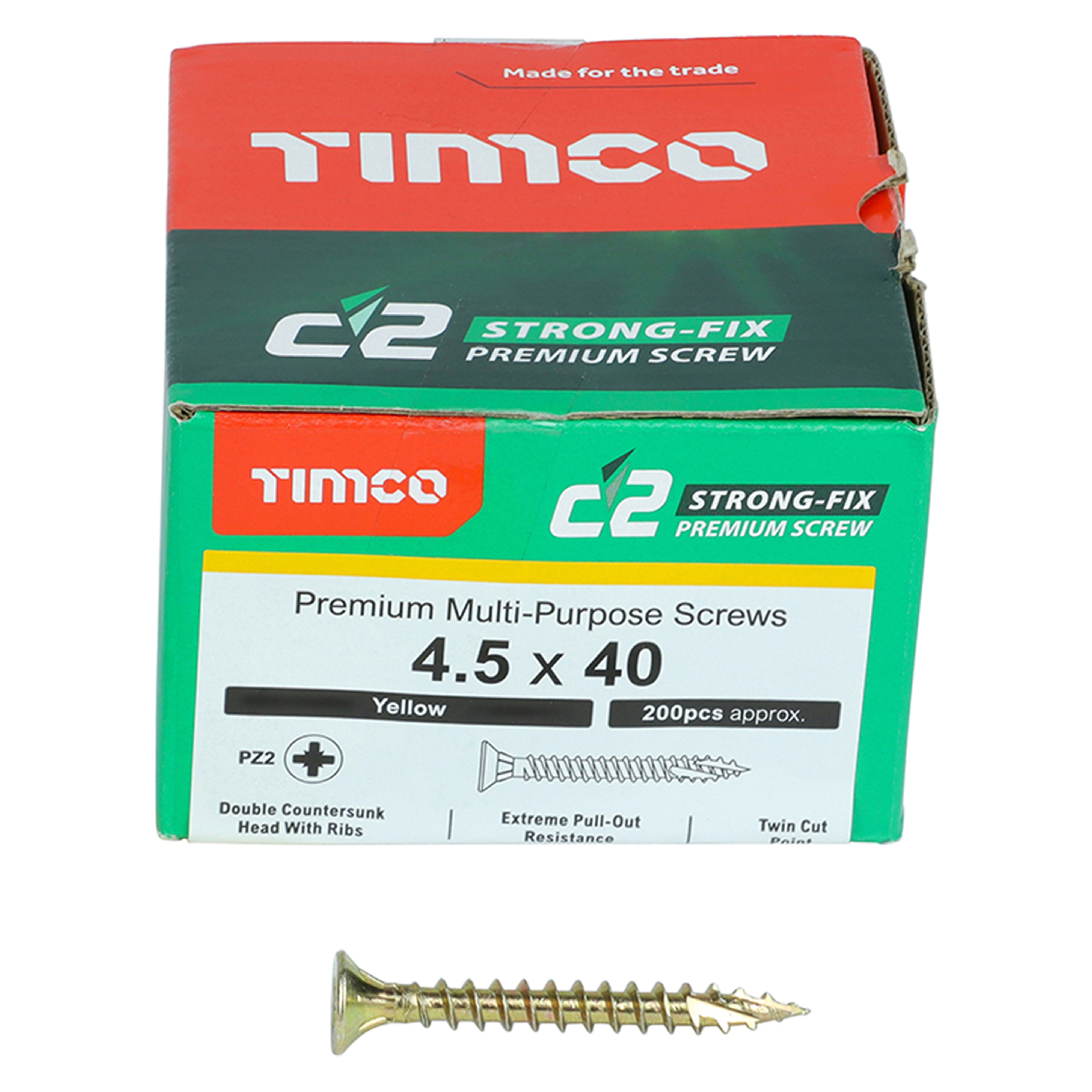 Timco C2 Strong-Fix Premium Screws PZ2 Yellow (Box of 200) 4.5mm x 40mm - 45040C2