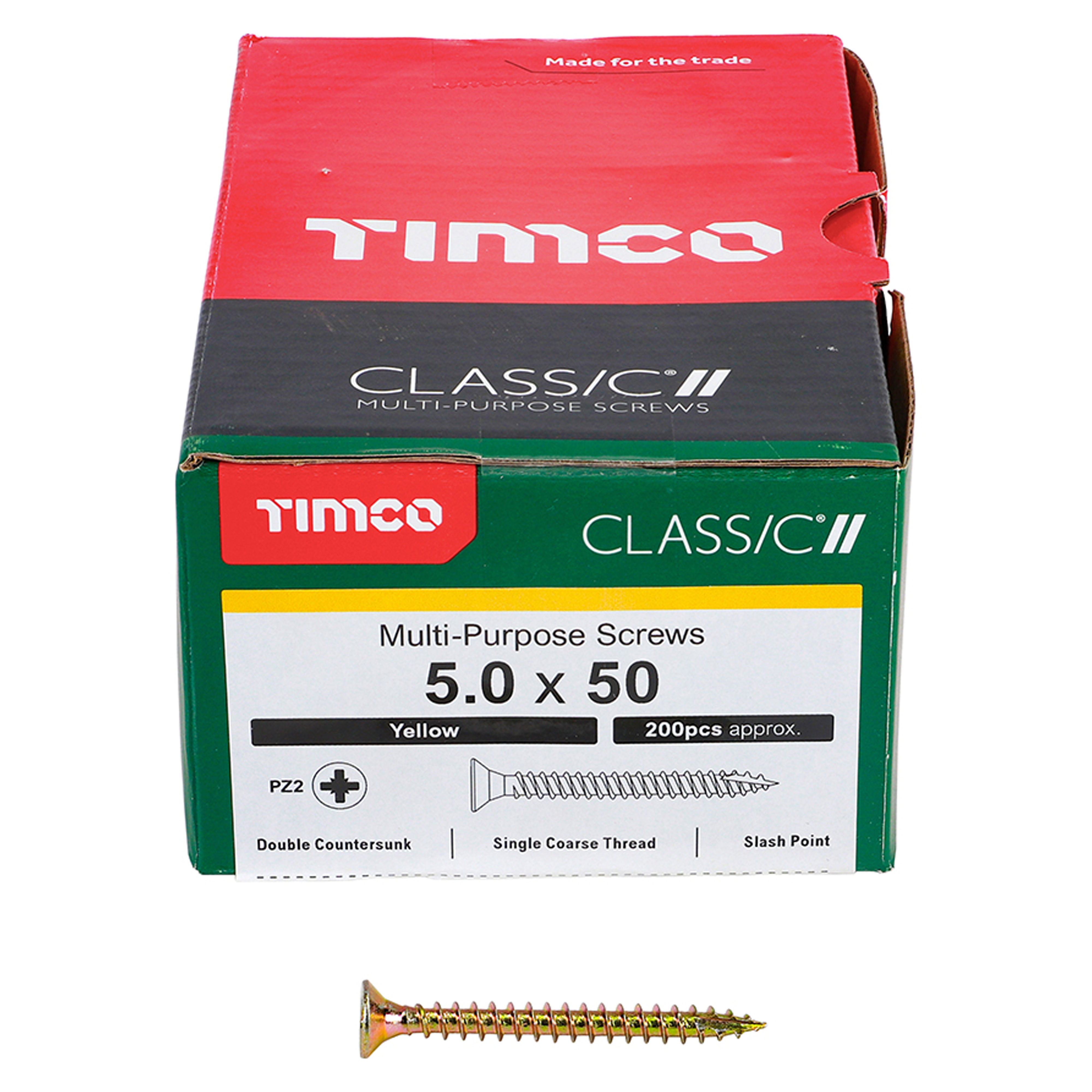 Timco Classic Multi-Purpose Screws PZ2 Yellow (Box of 200) 5.0mm x 50mm - 50050CLAF