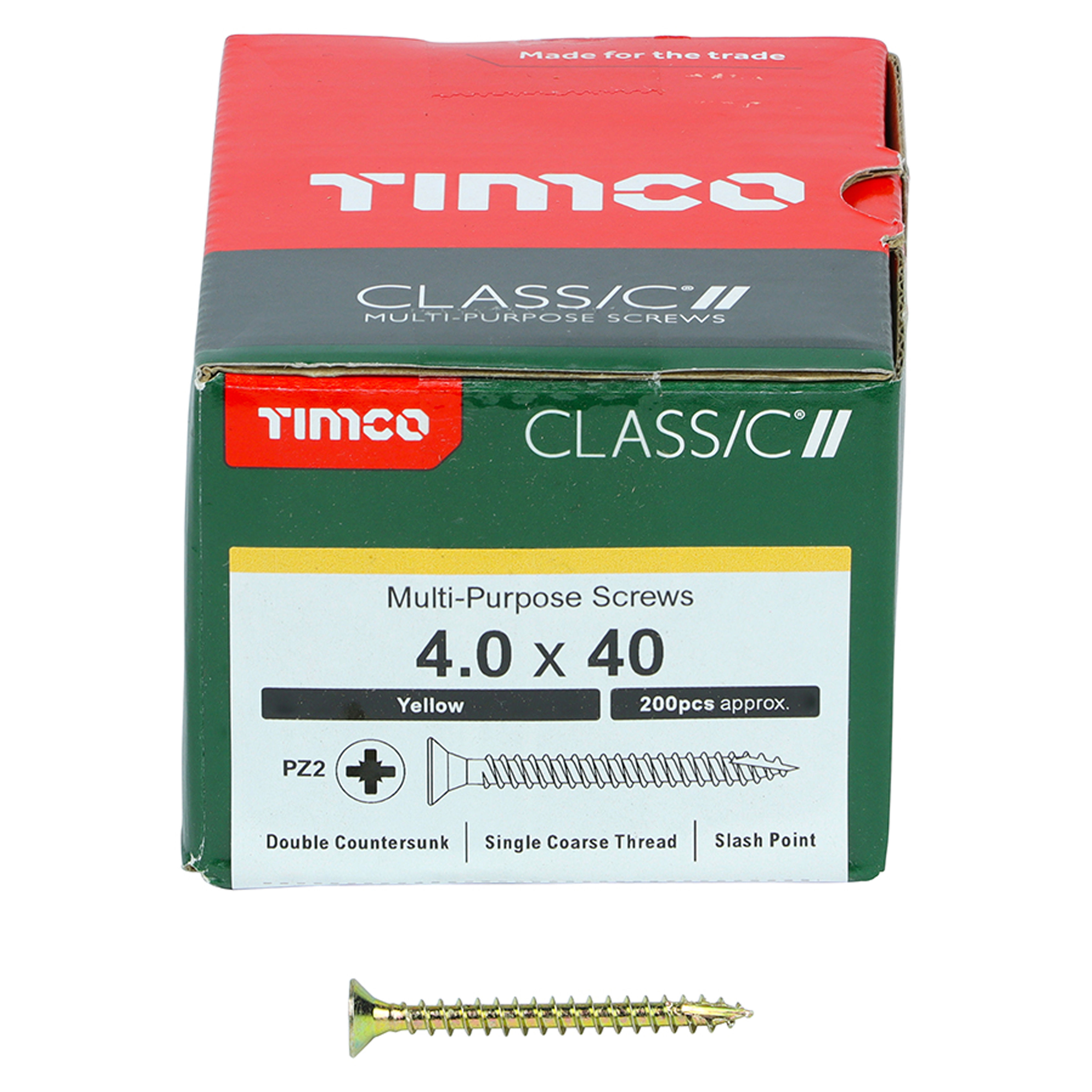 Timco Classic Multi-Purpose Screws PZ2 Yellow (Box of 200) 4.0mm x 40mm - 40040CLAF