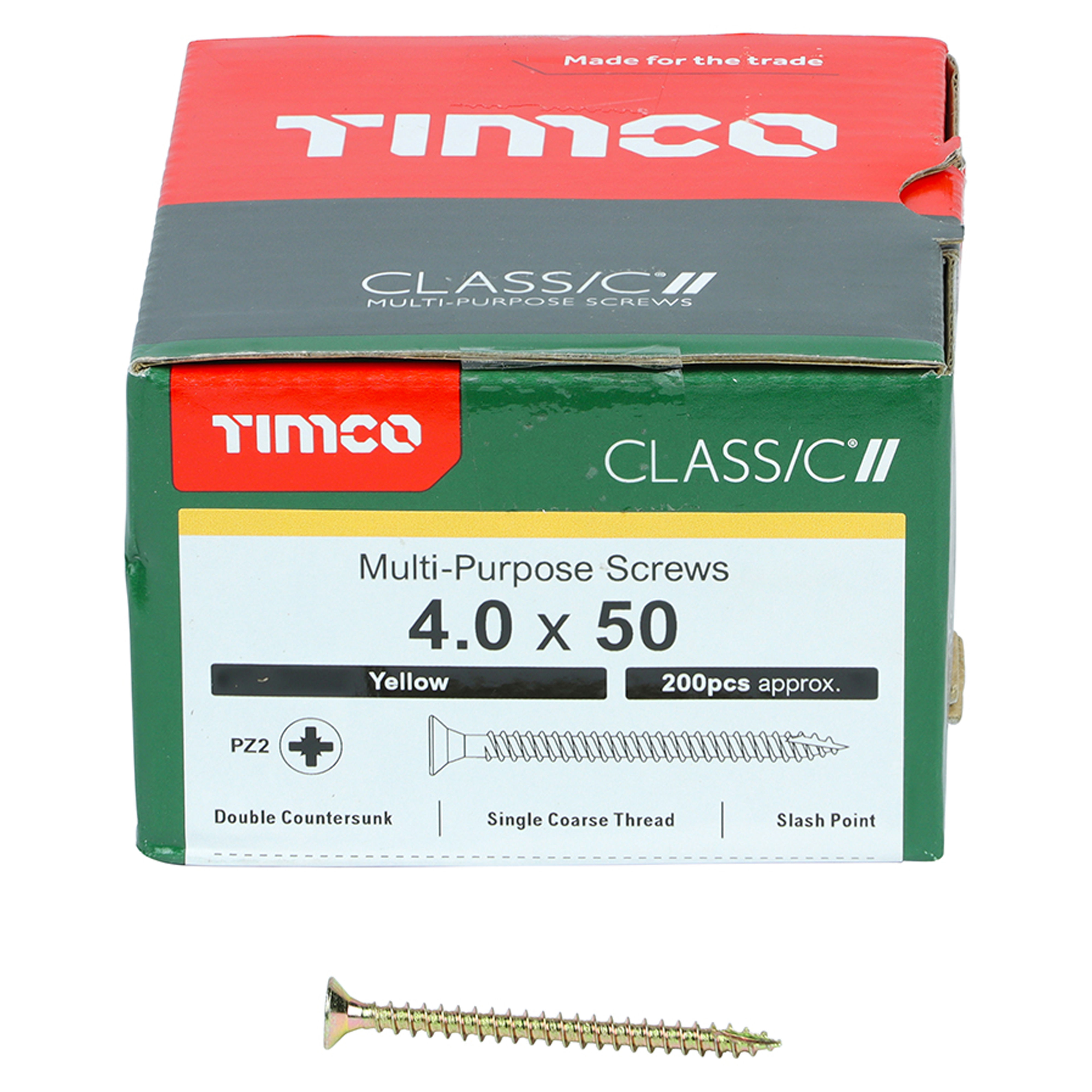 Timco Classic Multi-Purpose Screws PZ2 Yellow (Box of 200) 4.0mm x 50mm - 40050CLAF