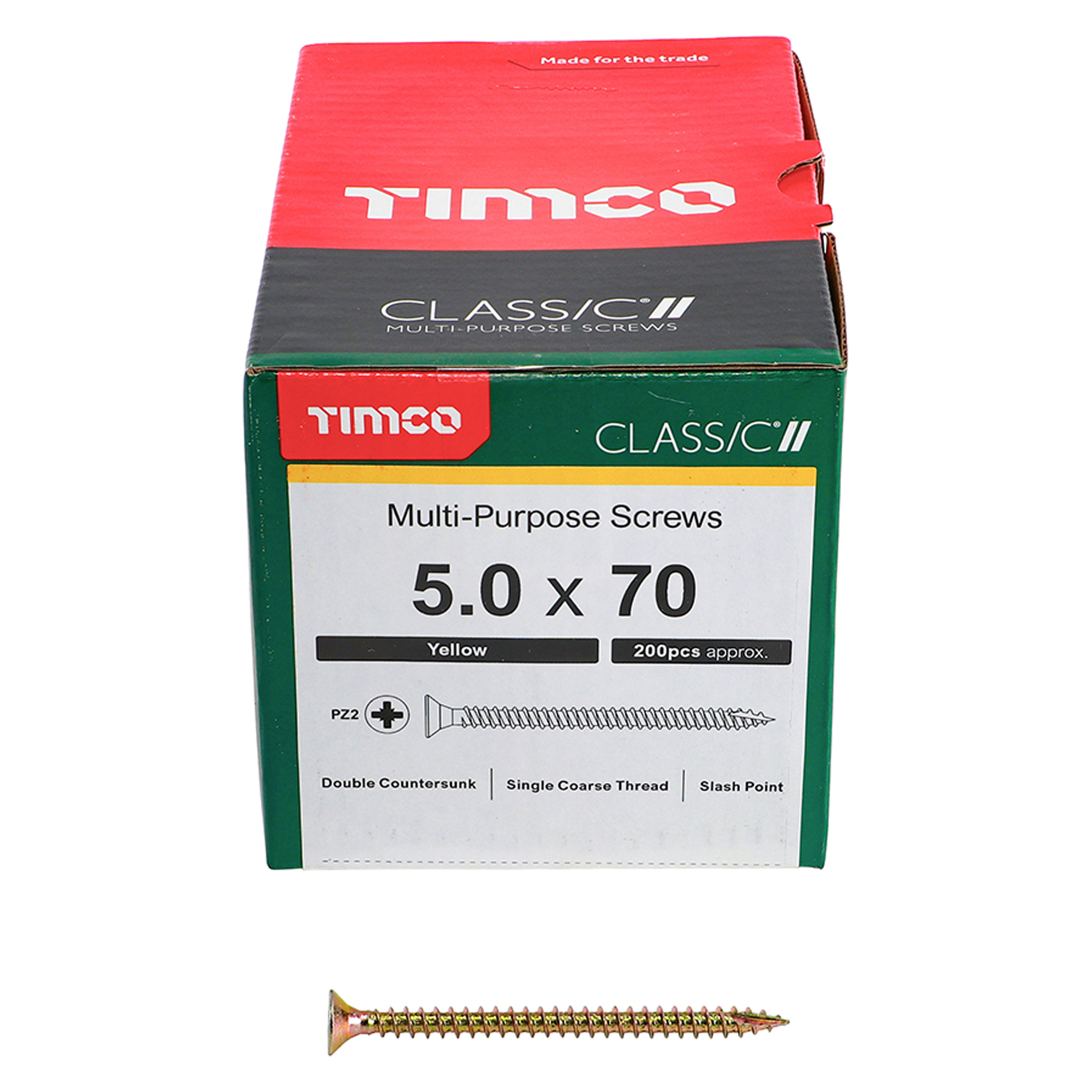 Timco Classic Multi-Purpose Screws PZ2 Yellow (Box of 200) 5.0mm x 70mm - 50070CLAF