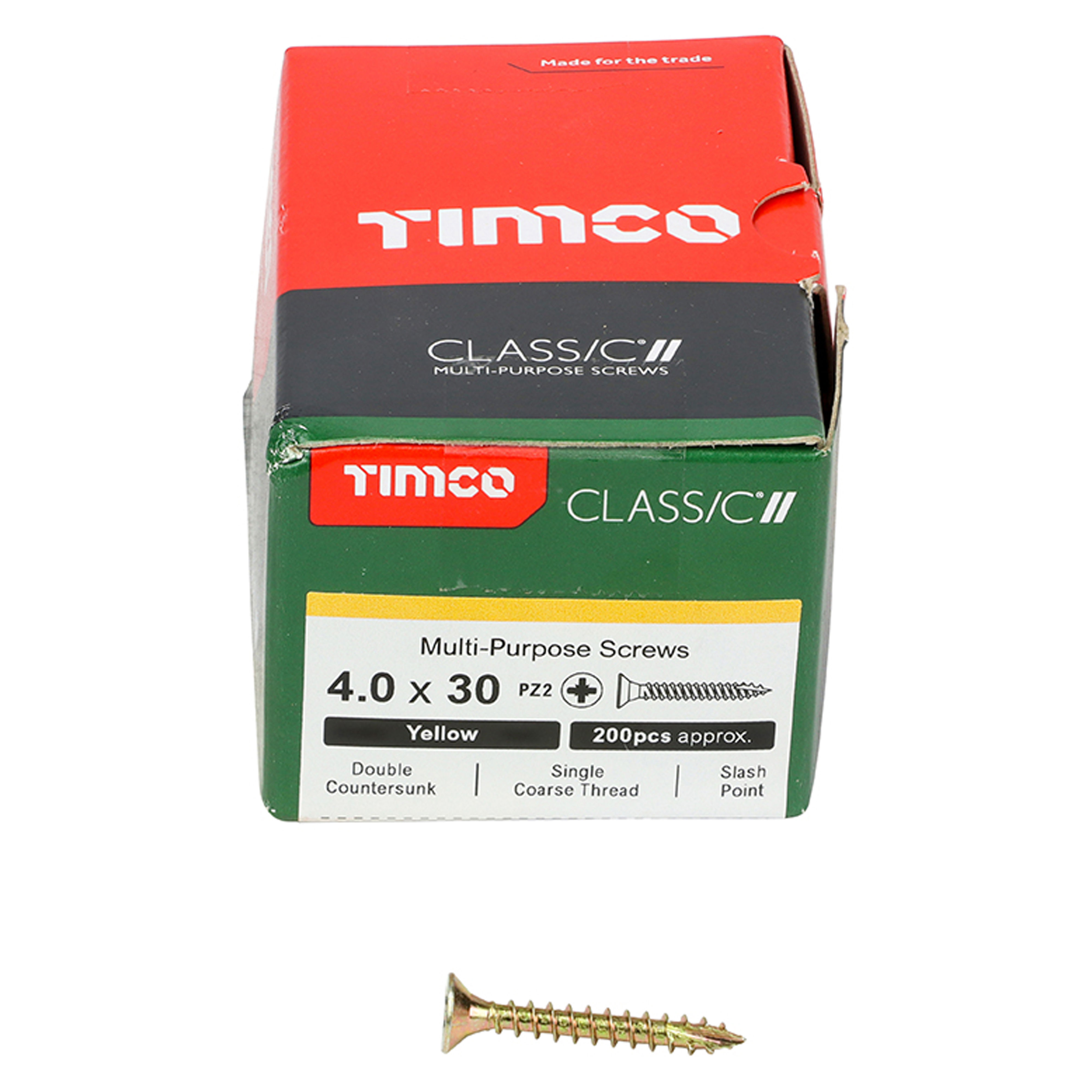 Timco Classic Multi-Purpose Screws PZ2 Yellow (Box of 200) 4.0mm x 30mm - 40030CLAF