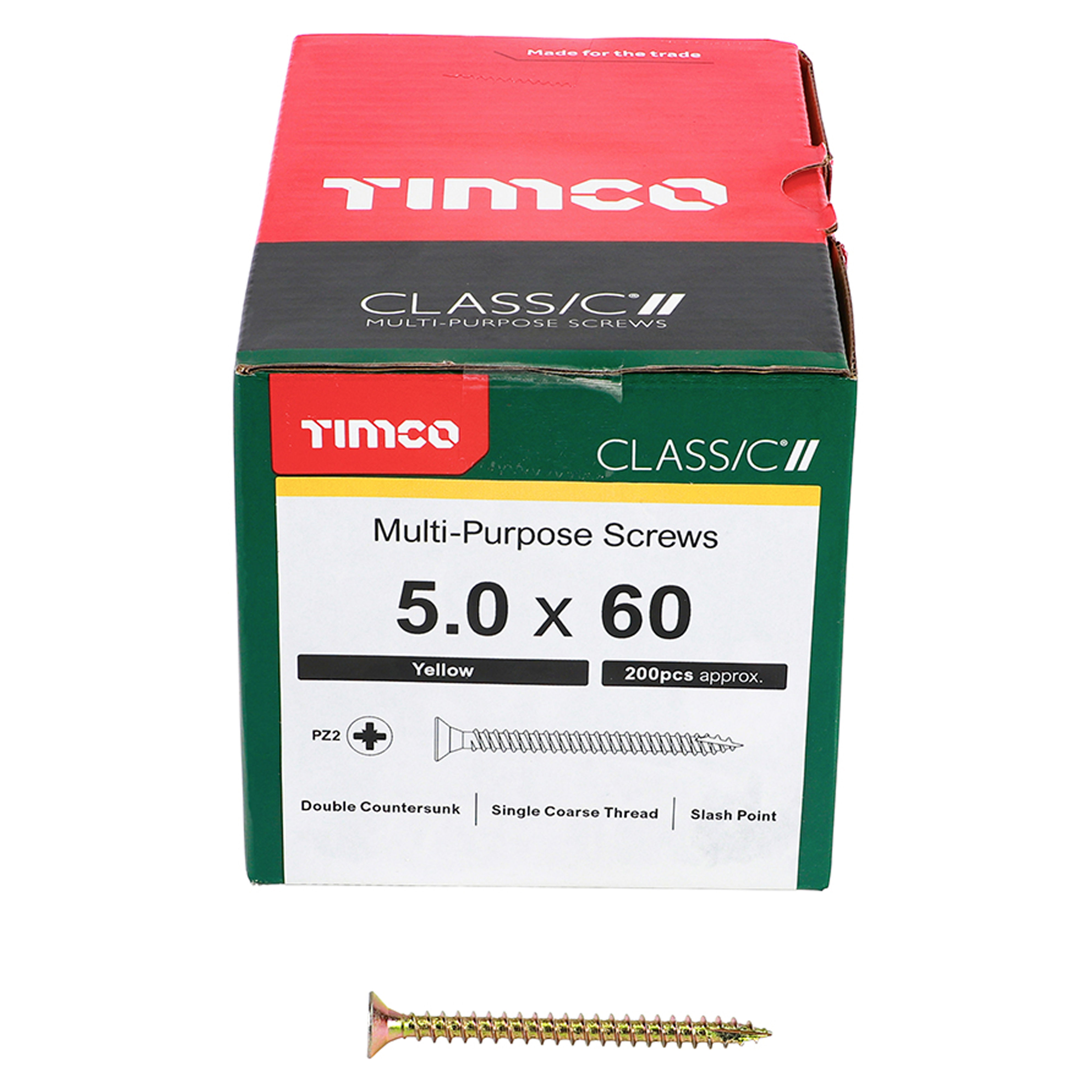 Timco Classic Multi-Purpose Screws PZ2 Yellow (Box of 200) 5.0mm x 60mm - 50060CLAF