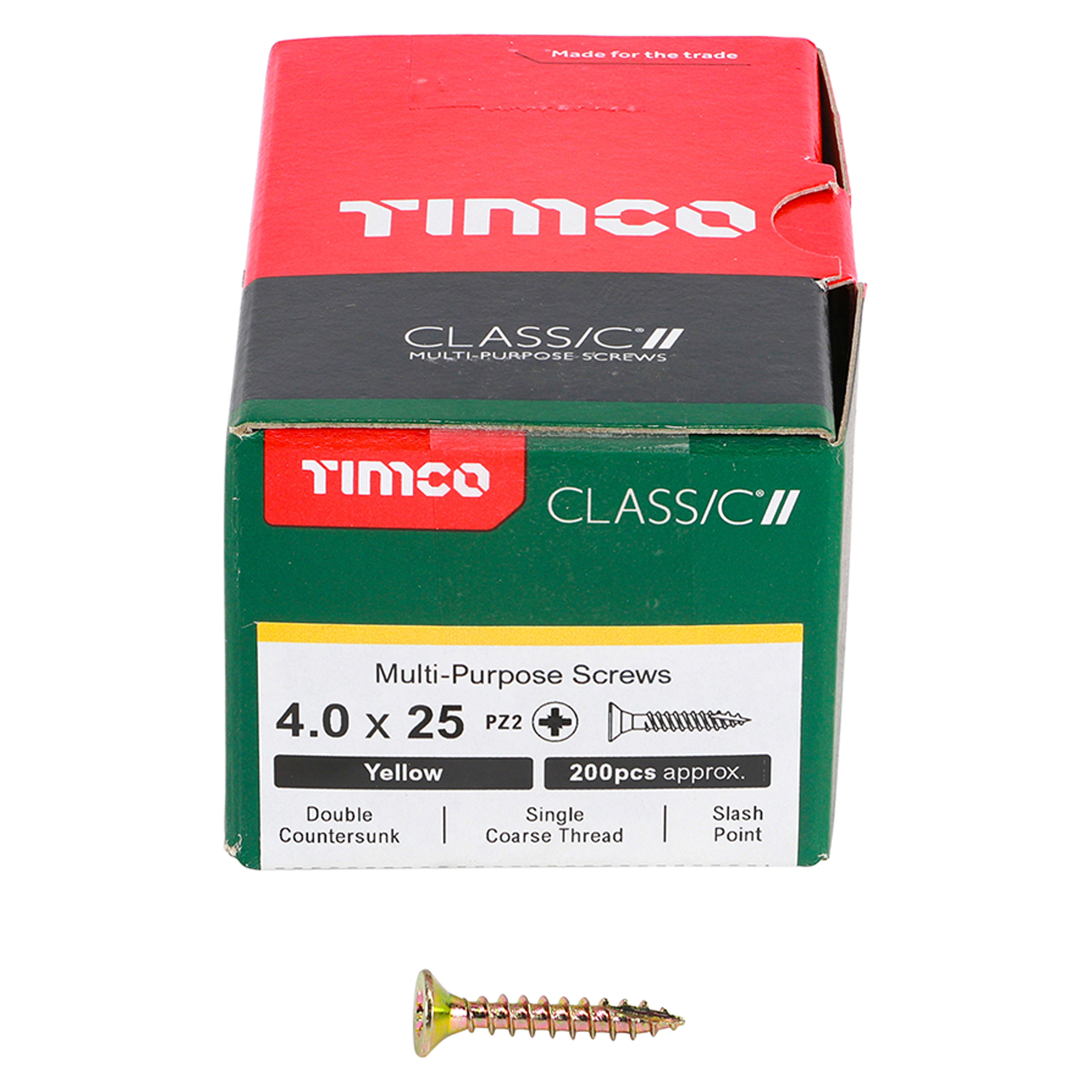 Timco Classic Multi-Purpose Screws PZ2 Yellow (Box of 200) 4.0mm x 25mm - 40025CLAF