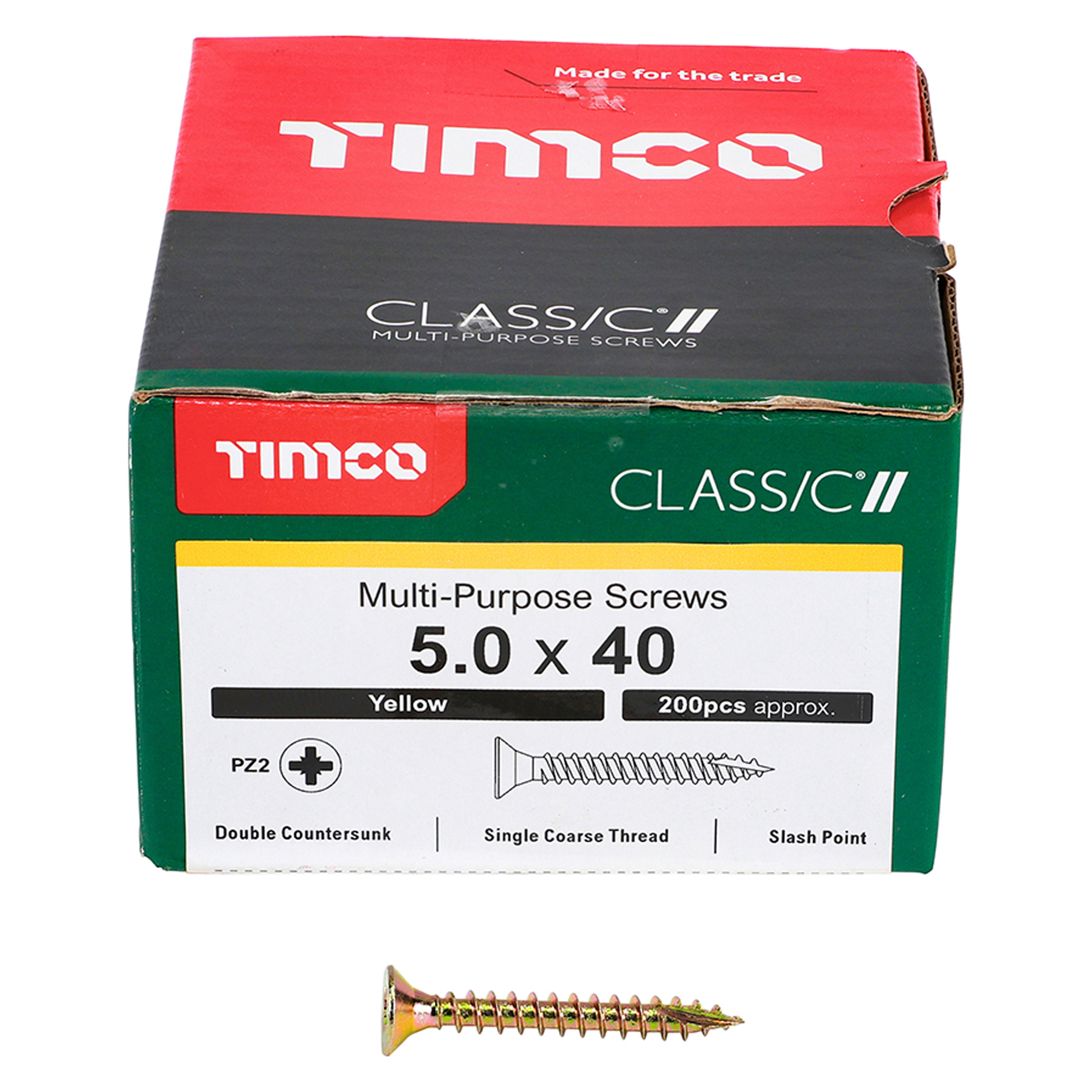Timco Classic Multi-Purpose Screws PZ2 Yellow (Box of 200) 5.0mm x 40mm - 50040CLAF