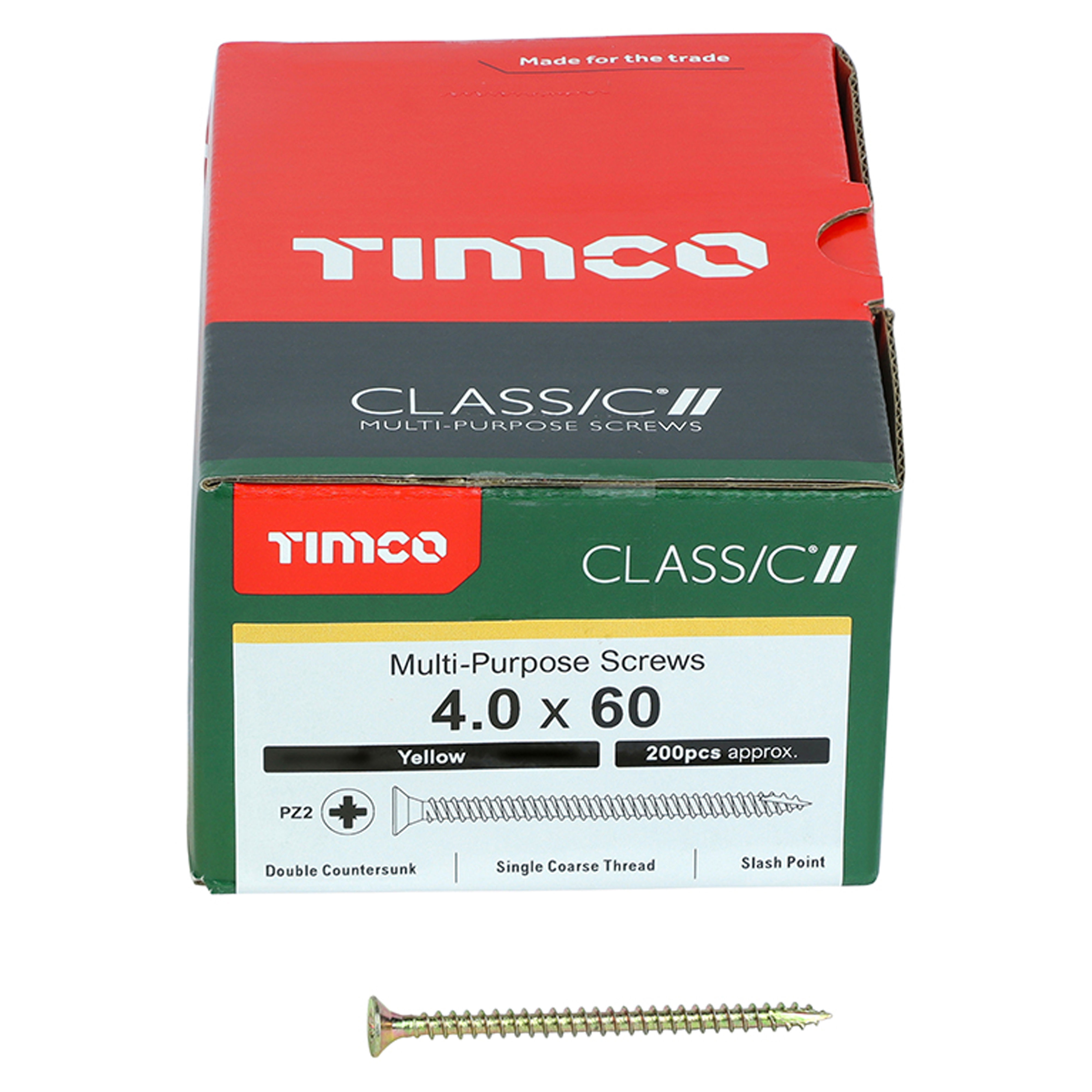 Timco Classic Multi-Purpose Screws PZ2 Yellow (Box of 200) 4.0mm x 60mm - 40060CLAF