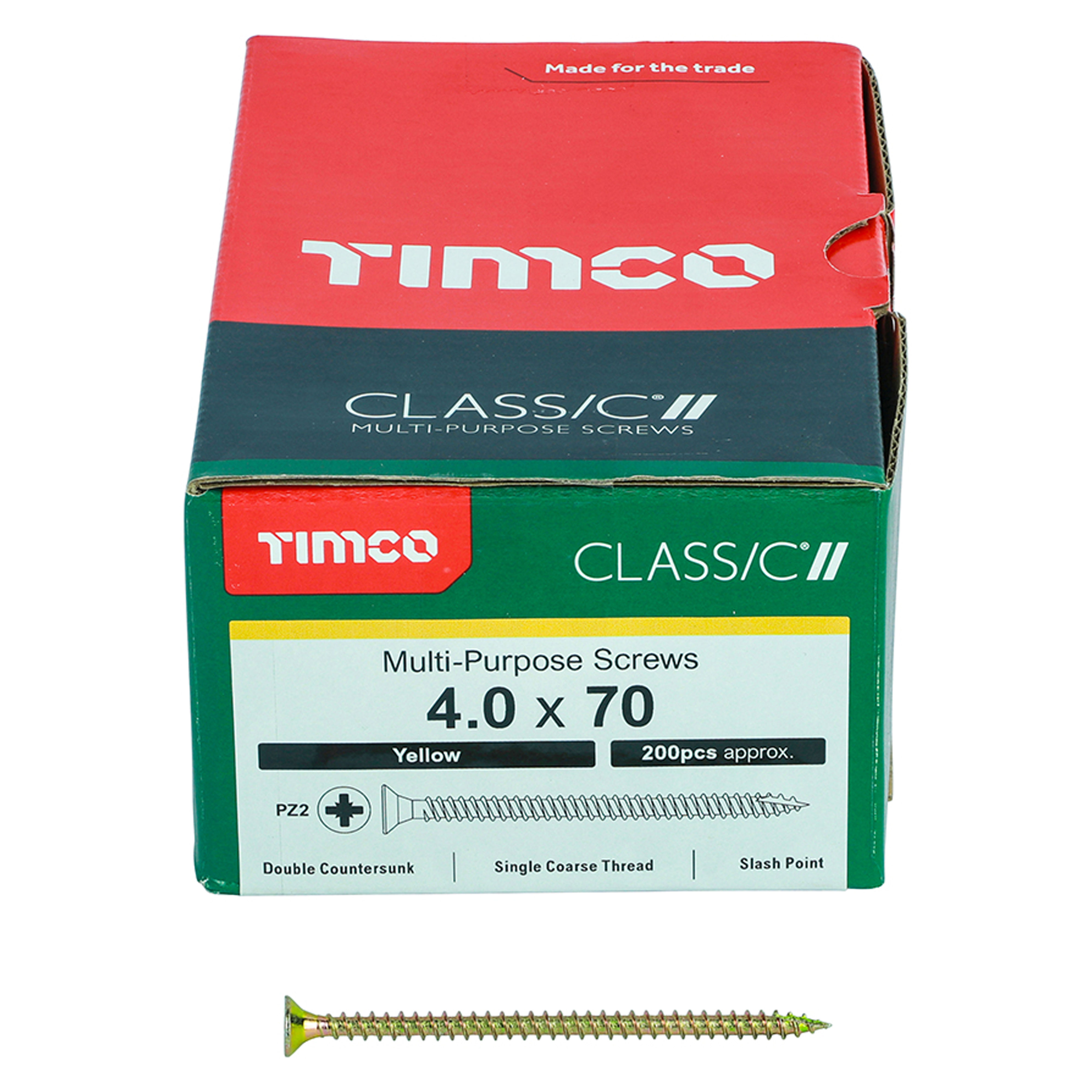 Timco Classic Multi-Purpose Screws PZ2 Yellow (Box of 200) 4.0mm x 70mm - 40070CLAF