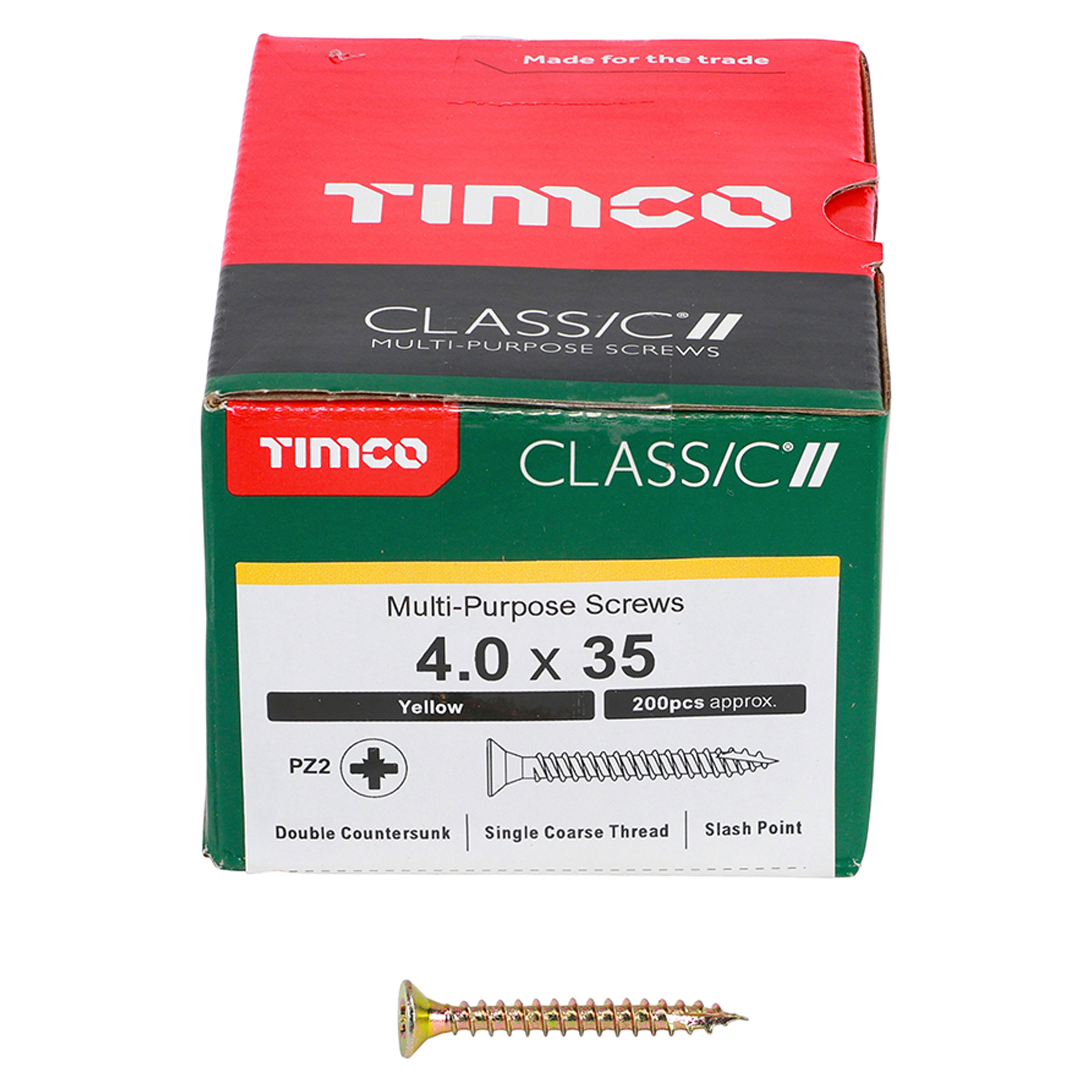 Timco Classic Multi-Purpose Screws PZ2 Yellow (Box of 200) 4.0mm x 35mm - 40035CLAF