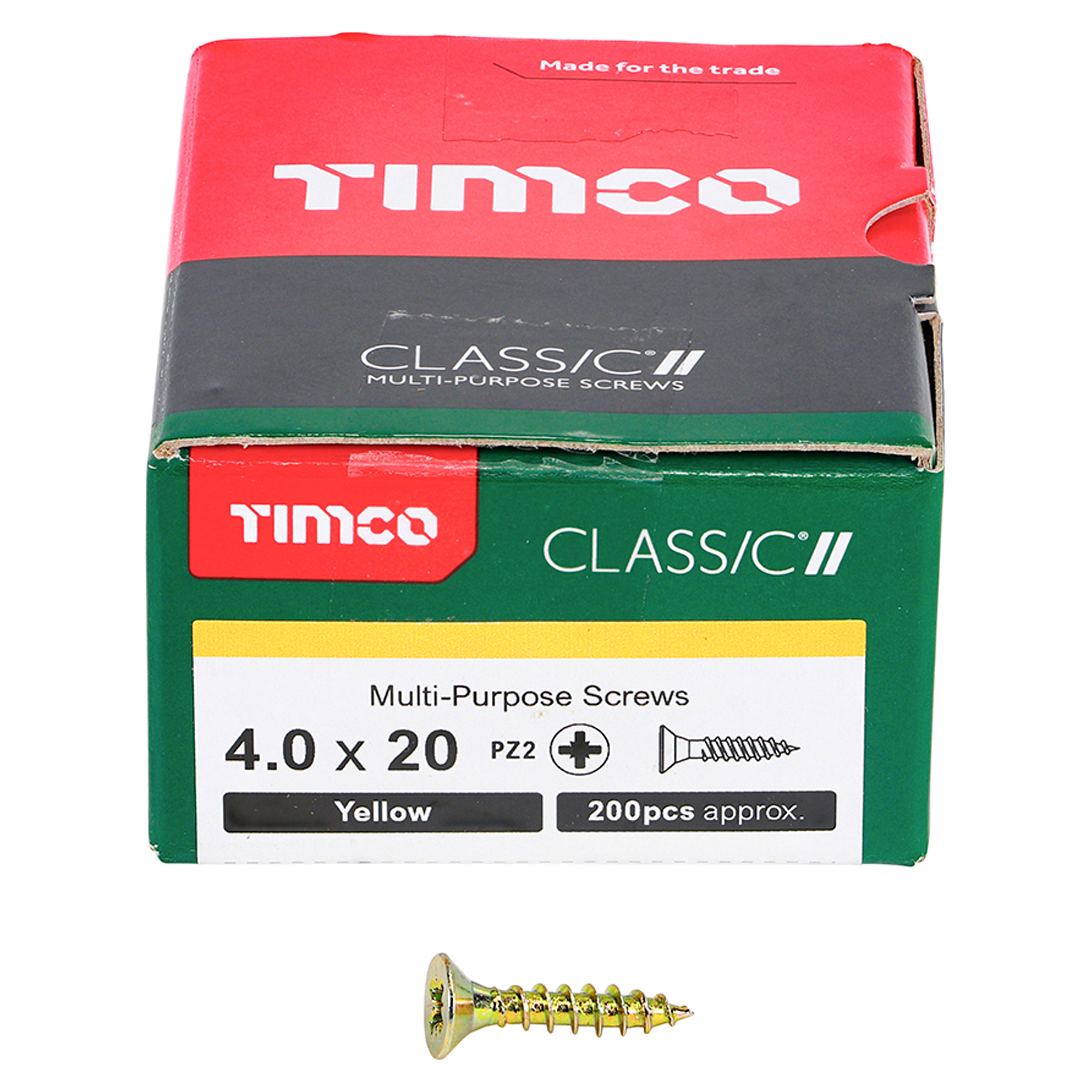 Timco Classic Multi-Purpose Screws PZ2 Yellow (Box of 200) 4.0mm x 20mm - 40020CLAF