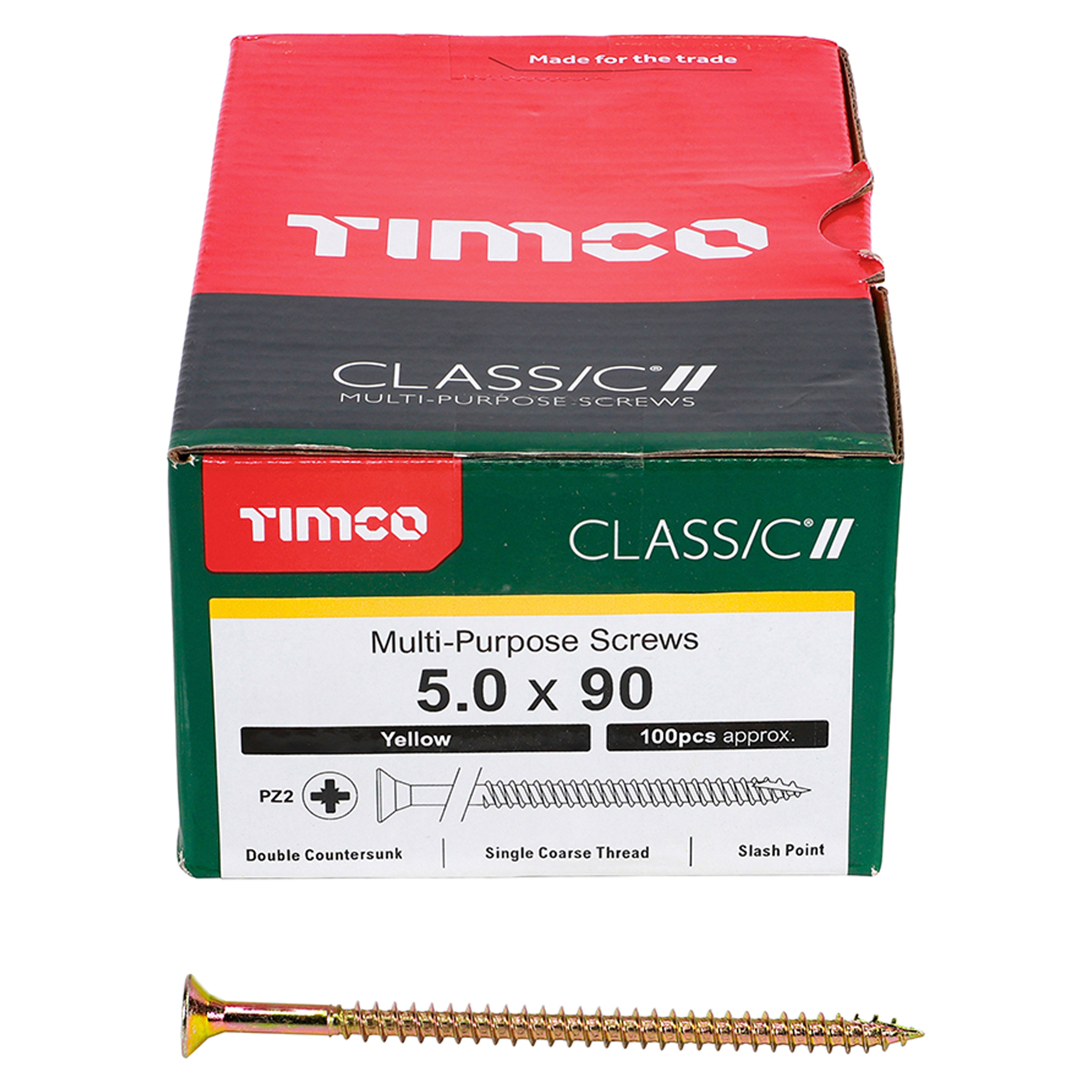 Timco Classic Multi-Purpose Screws PZ2 Yellow (Box of 100) 5.0mm x 90mm - 50090CLAF
