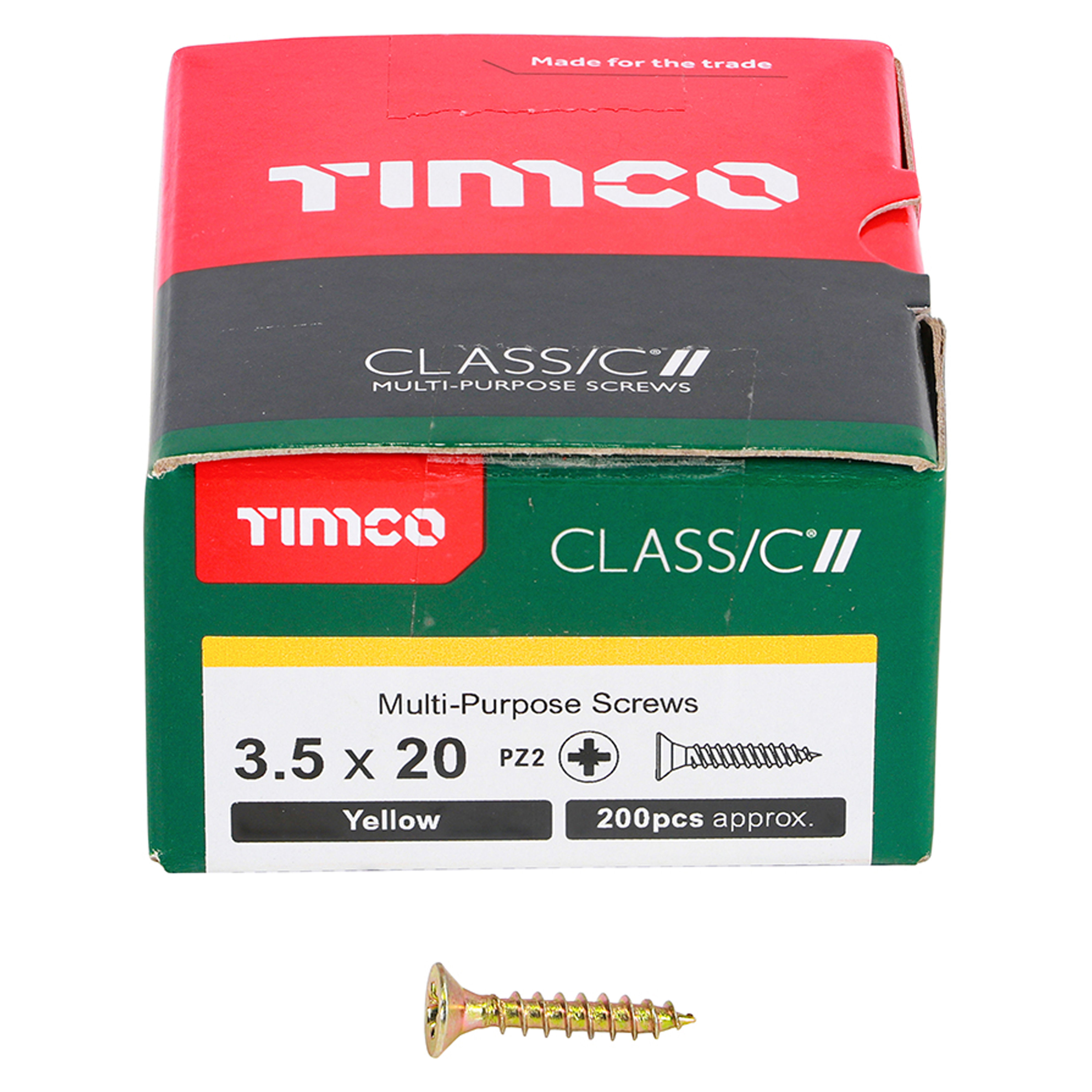 Timco Classic Multi-Purpose Screws PZ2 Yellow (Box of 200) 3.5mm x 20mm - 35020CLAF